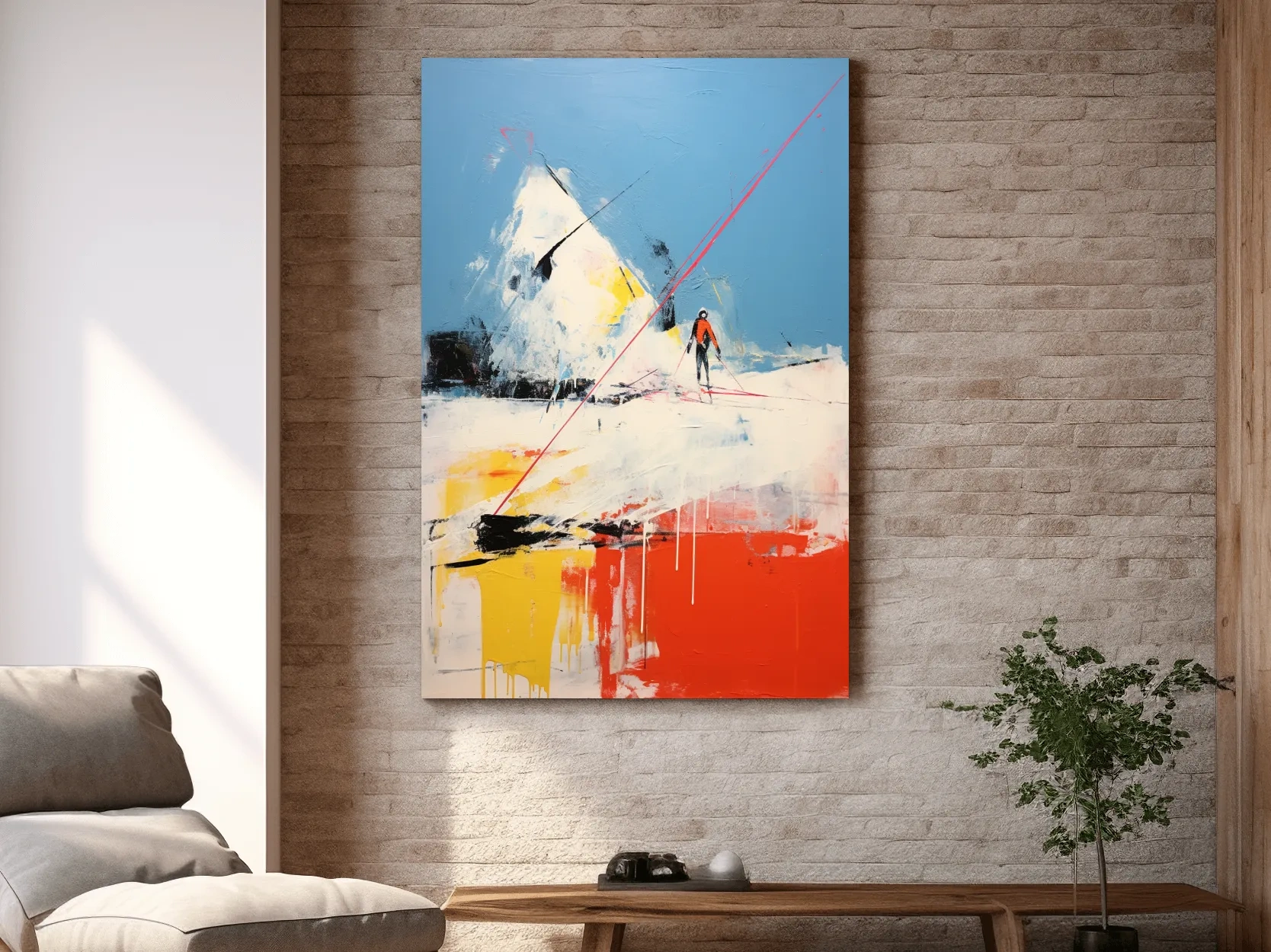 Expressionist Abstract Skiier Mountain Peak Painting - Winter Sports Wall Art
