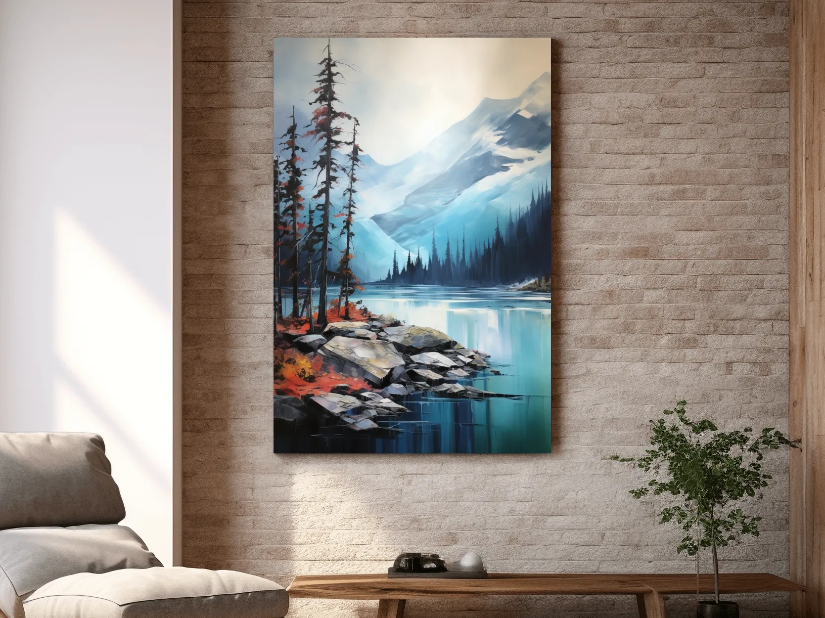Turquoise Alpine Lake And Mountain Watercolor - Serene Forest Wall Art