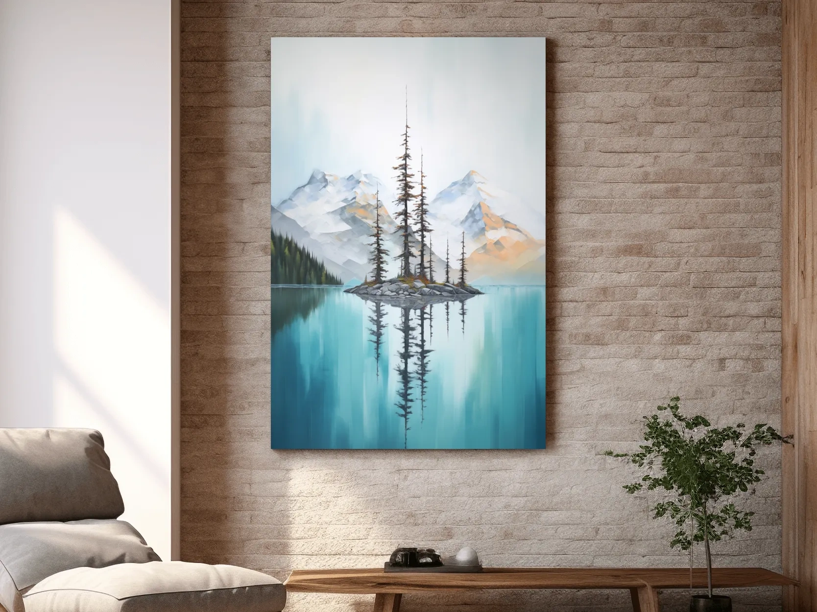 Turquoise Alpine Lake Island Pines - Serene Mountain Landscape Wall Art