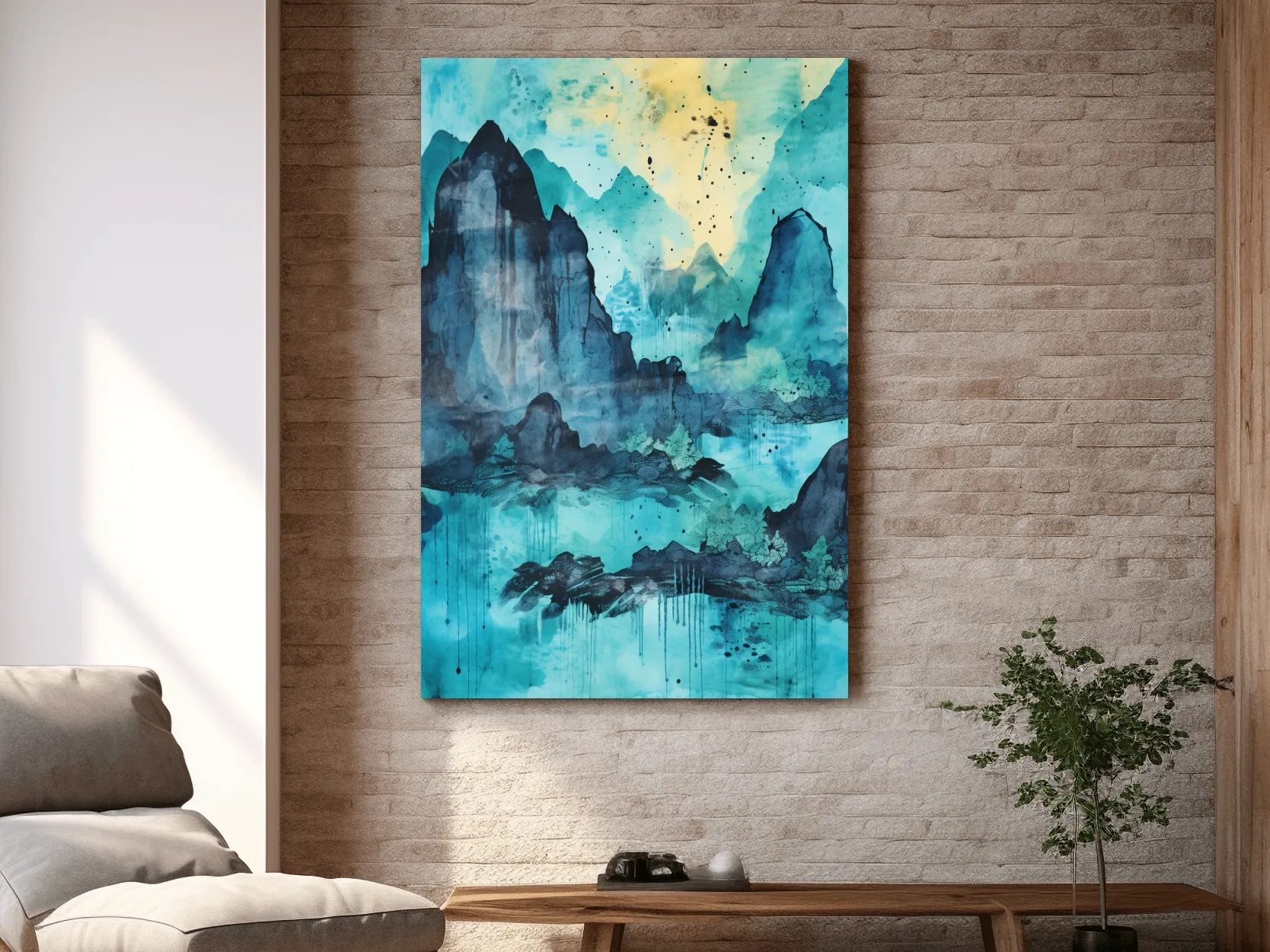 Abstract Mountain Lake Watercolor - Landscape Wall Art