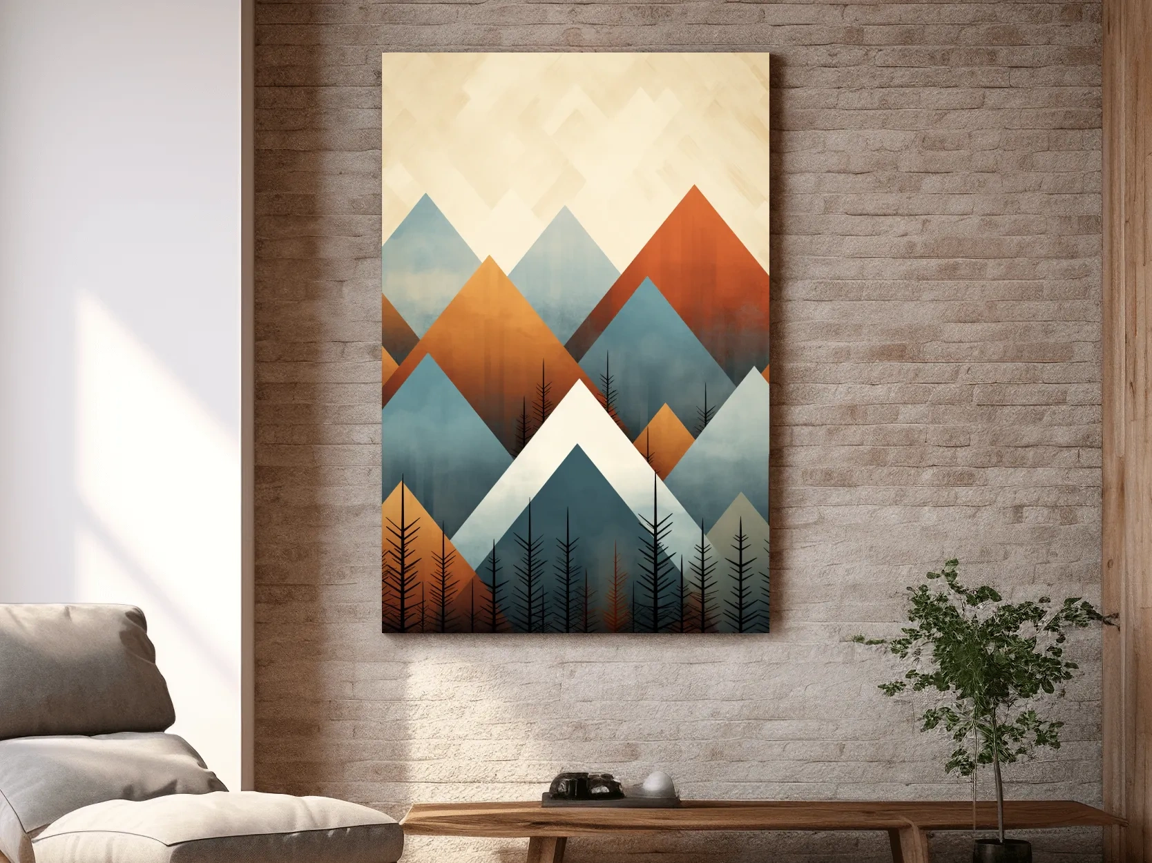 Geometric Pine Mountain Peaks - Minimalist Mid Century Wall Art