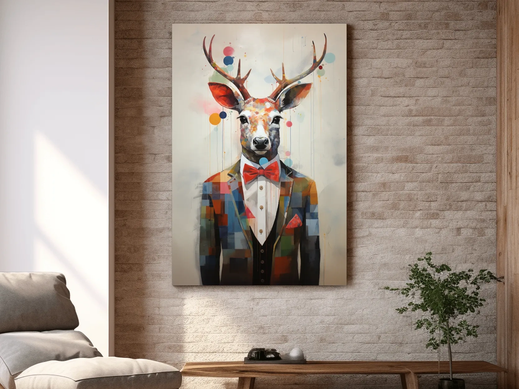 Dapper Watercolor Deer Tuxedo Portrait - Colorful Modern Wildlife Wall Art