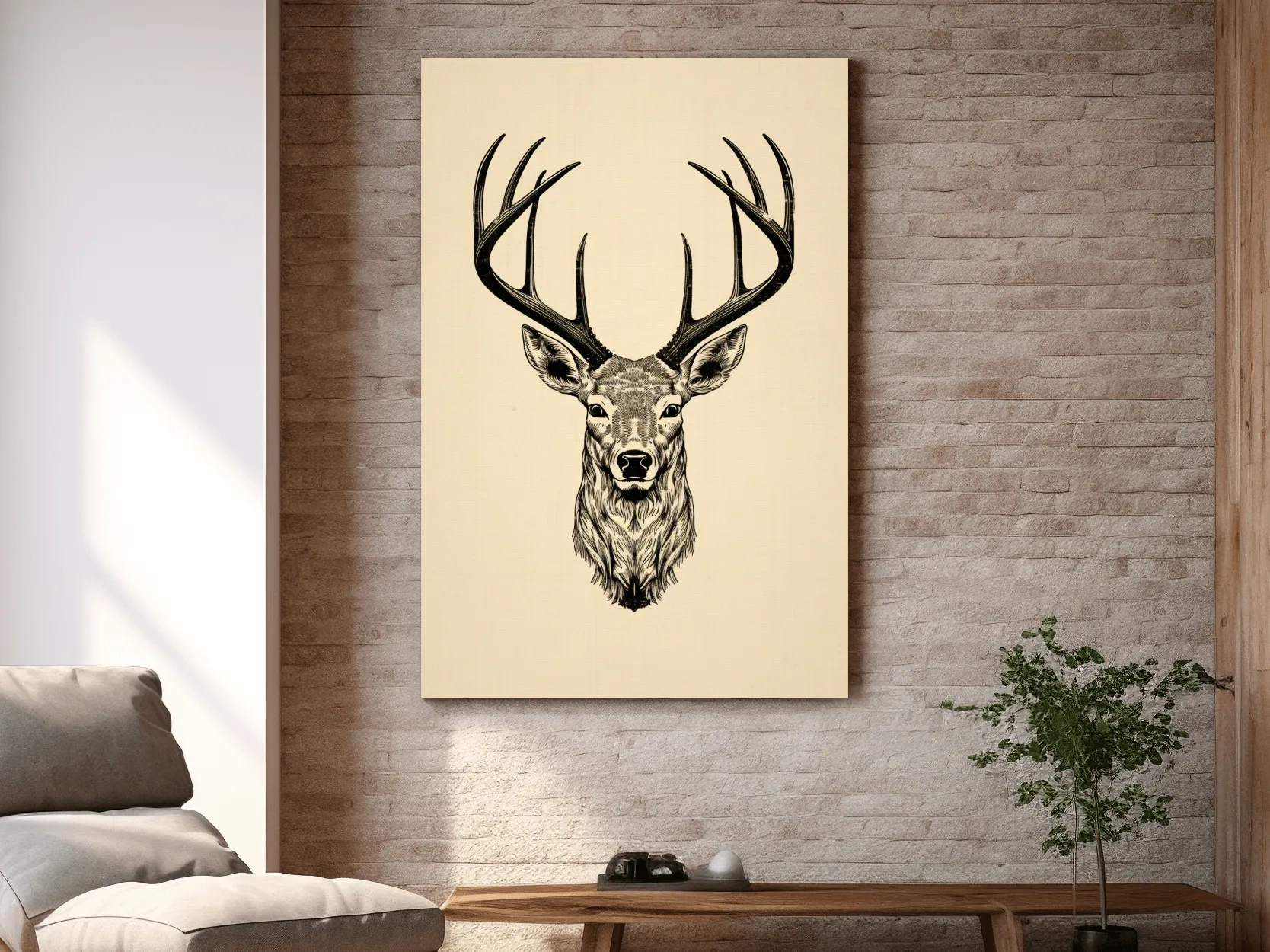 Sepia tone tattoo style illustration of a deers head