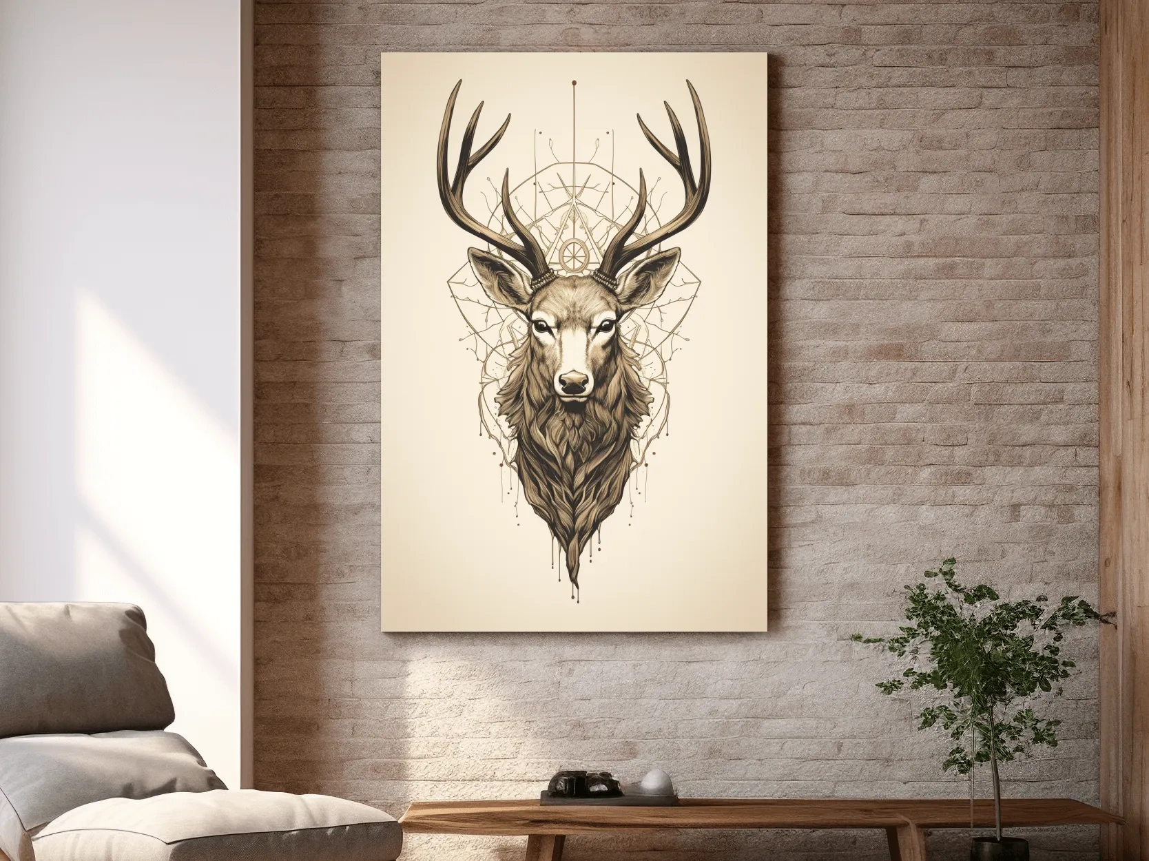 Ornate Stag Head Line Art - Minimalist Tattoo Style Wildlife Wall Art