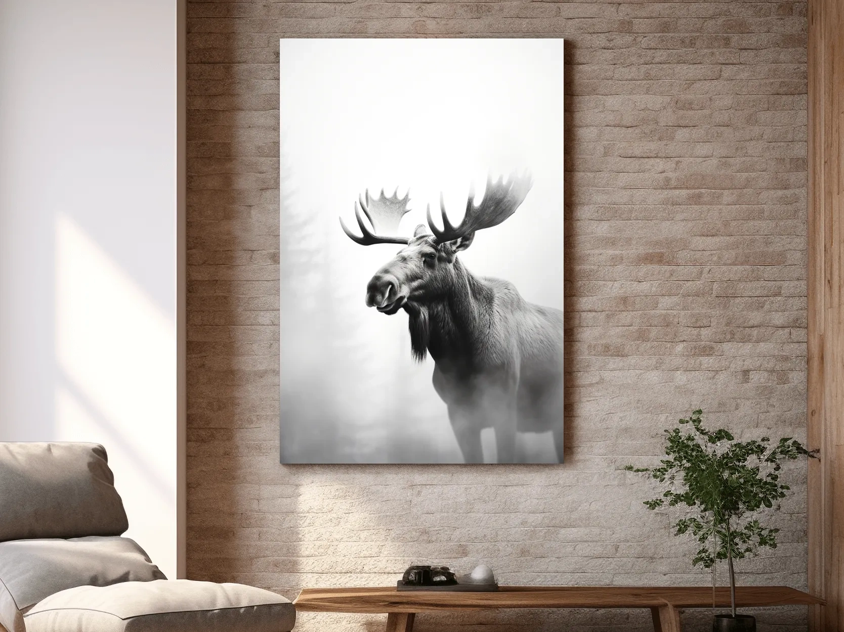 Moody Black And White Moose Portrait - Misty Wildlife Photography Artwork