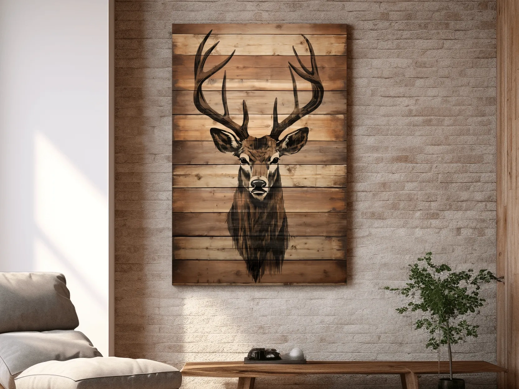 Rustic Stag Head Wood Burning Art - Cabin Lodge Wildlife Artwork