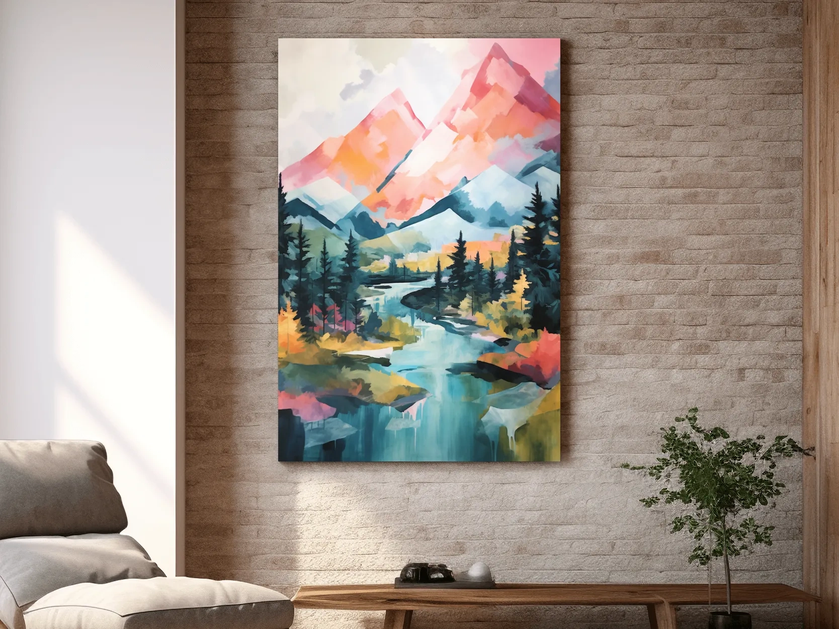 Colourful mountain painting artwork
