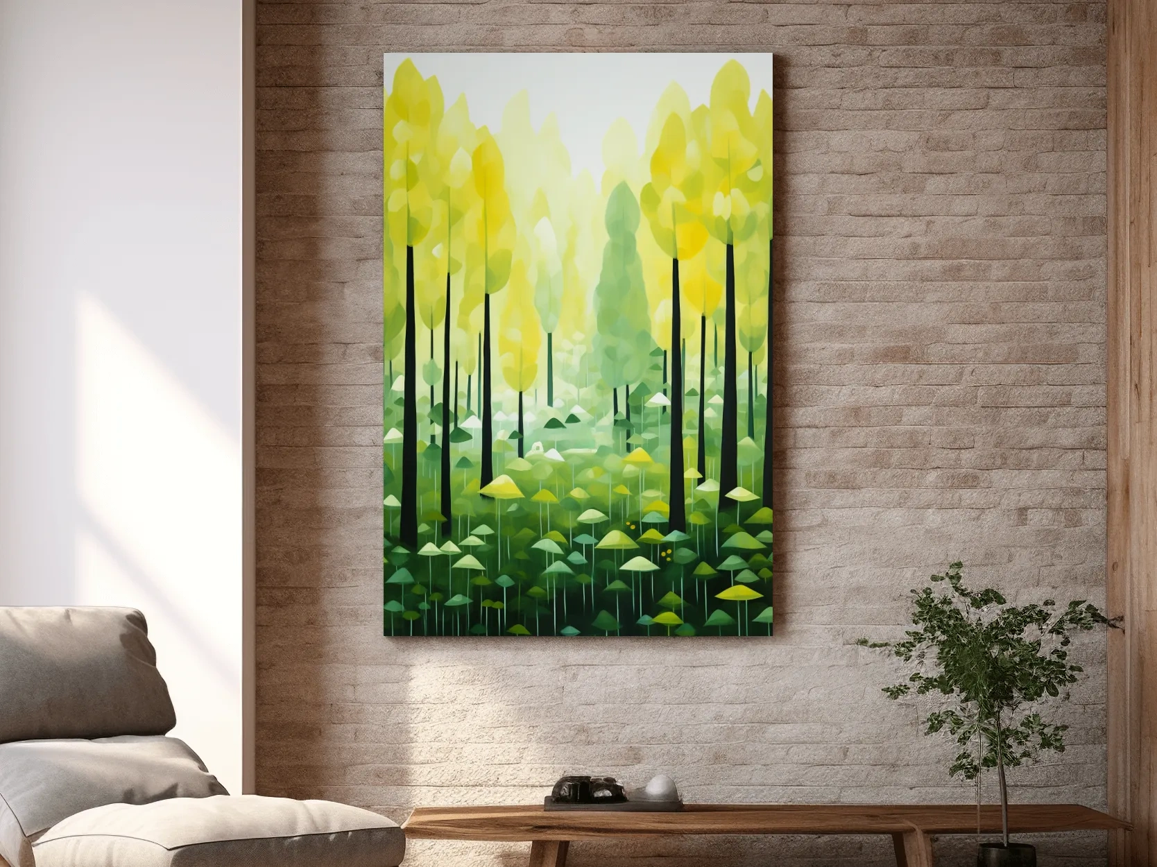 Sunlit Abstract Forest Canopy Painting - Storybook Woodland Wall Art