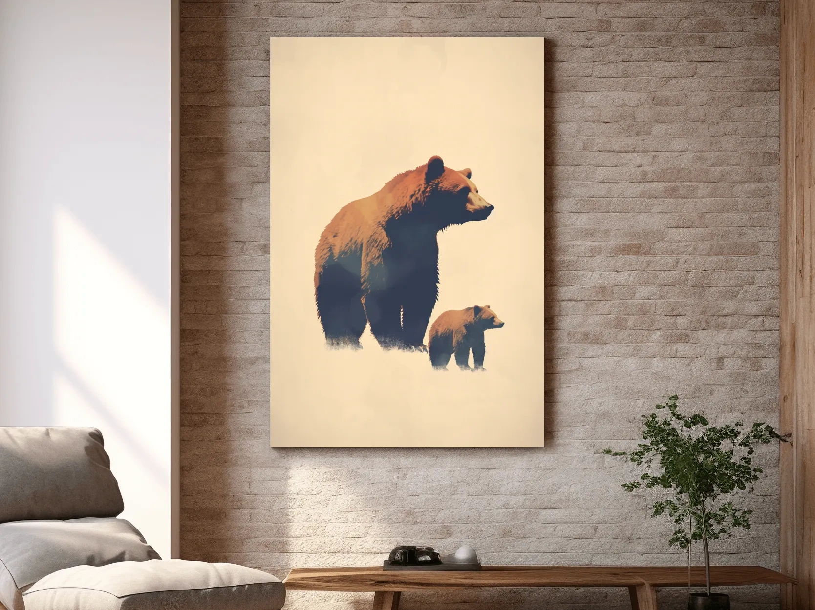 Minimal illustration of a momma bear and her cub