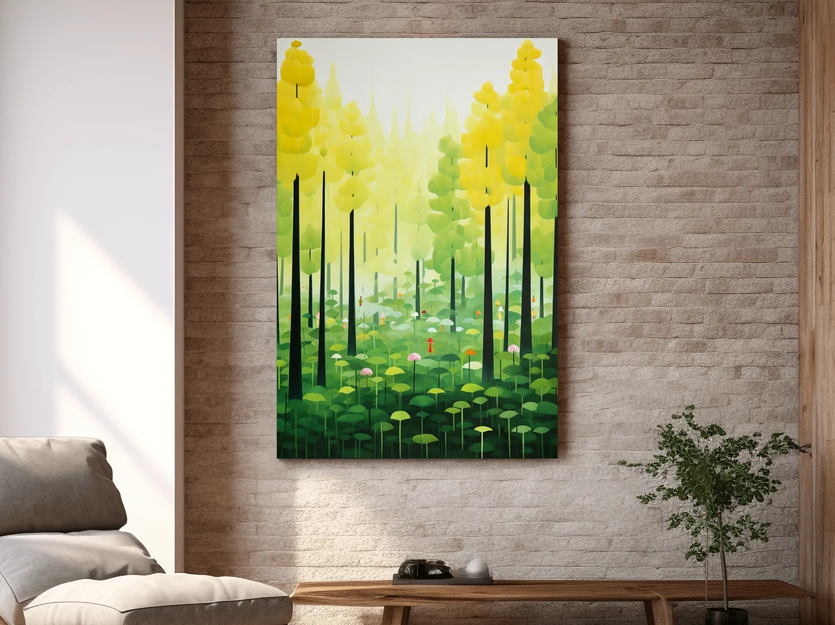 Whimsical Colorful Forest Painting - Surreal Botanical Wall Art