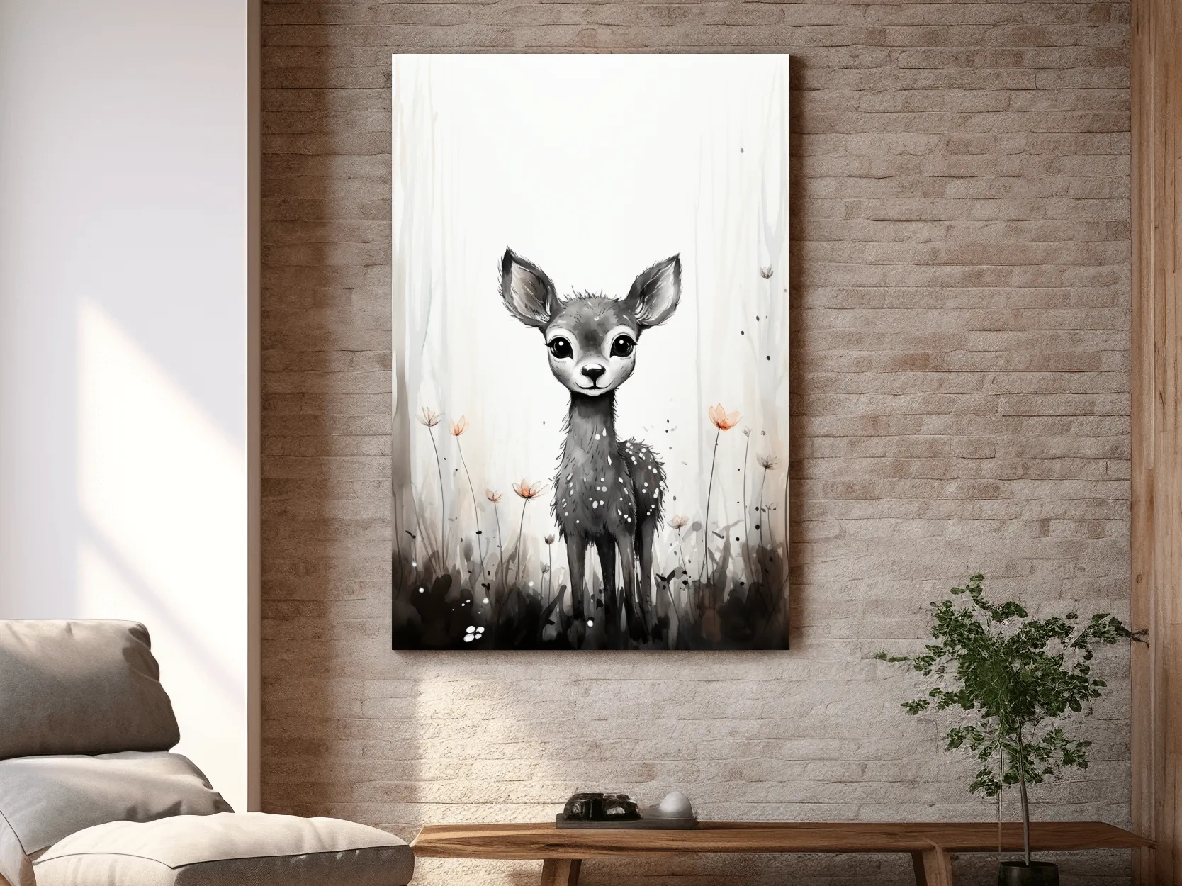 Cute Deer Fawn Watercolor Illustration - Whimsical Woodland Nursery Wall Art