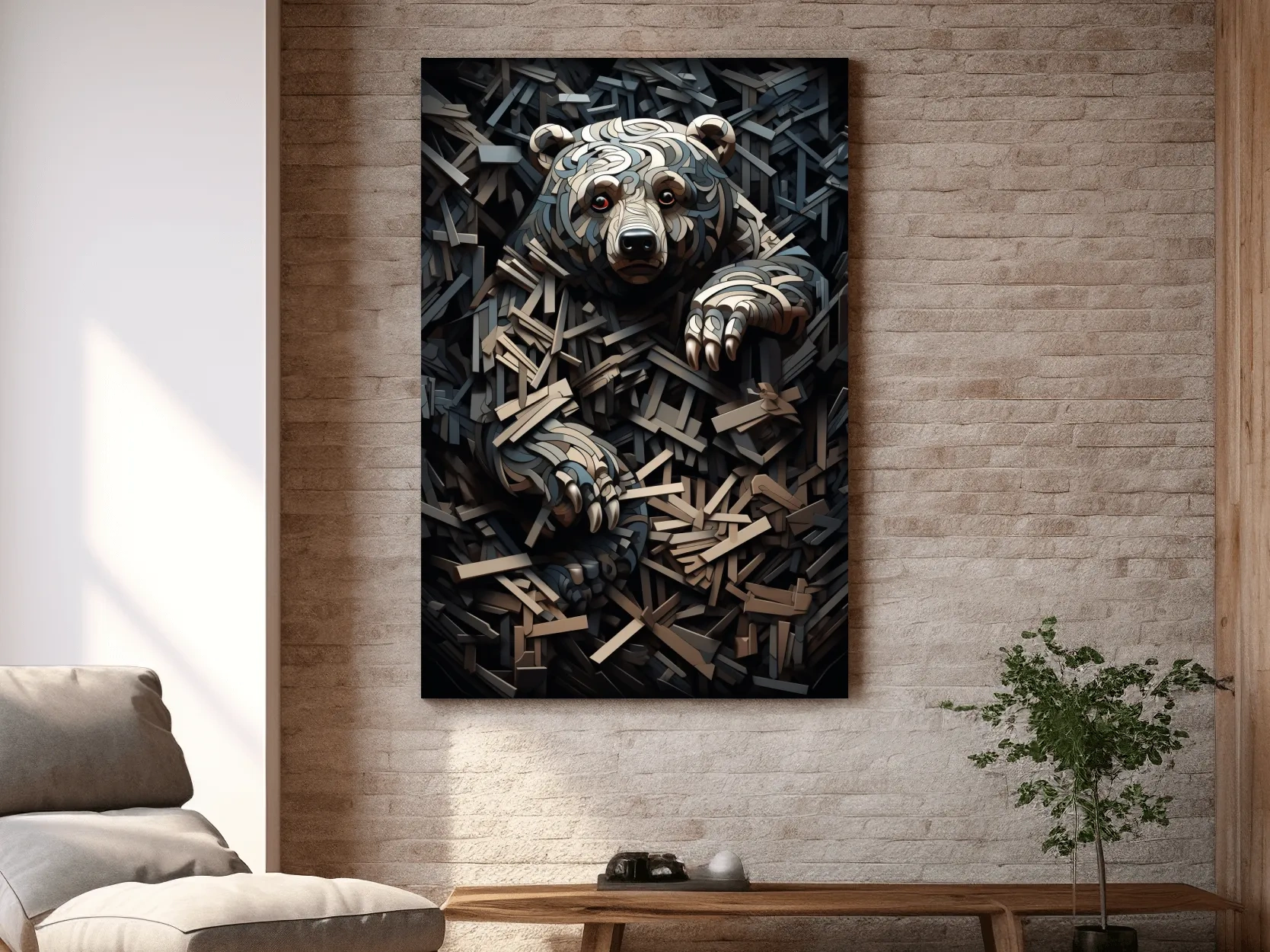 Deconstructed Hidden Grizzly Bear - 3D Abstract Wildlife Wall Art