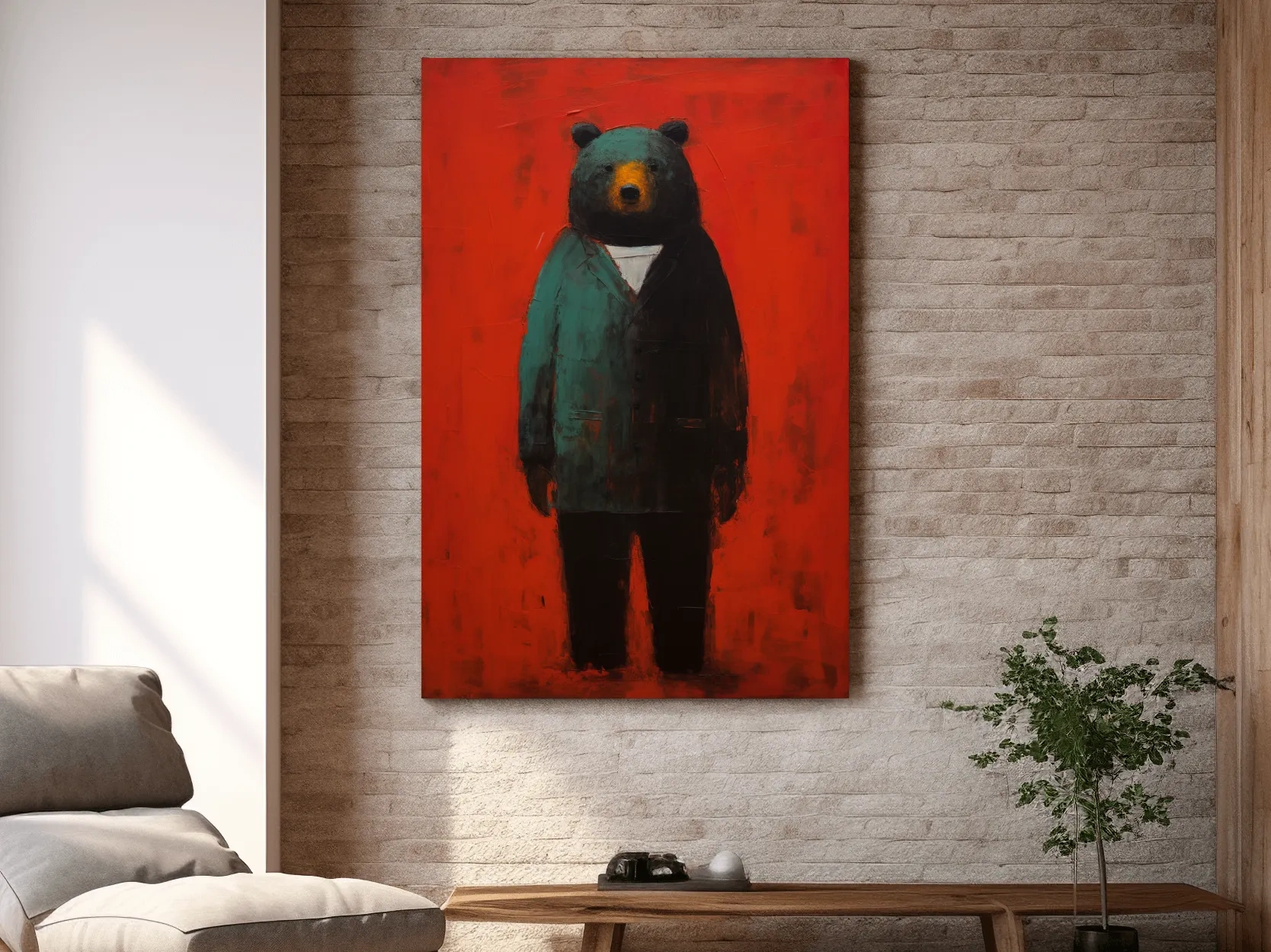 Moody Bear Wearing Suit Portrait Painting - Expressive Wildlife Wall Art