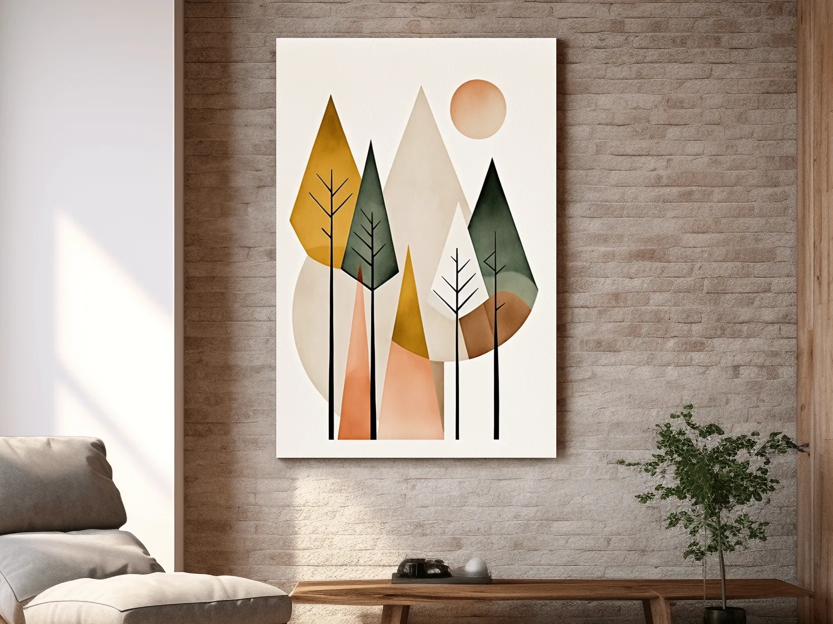 Minimalist Geometric Mountain Forest Artwork - Scandinavian Boho Wall Art