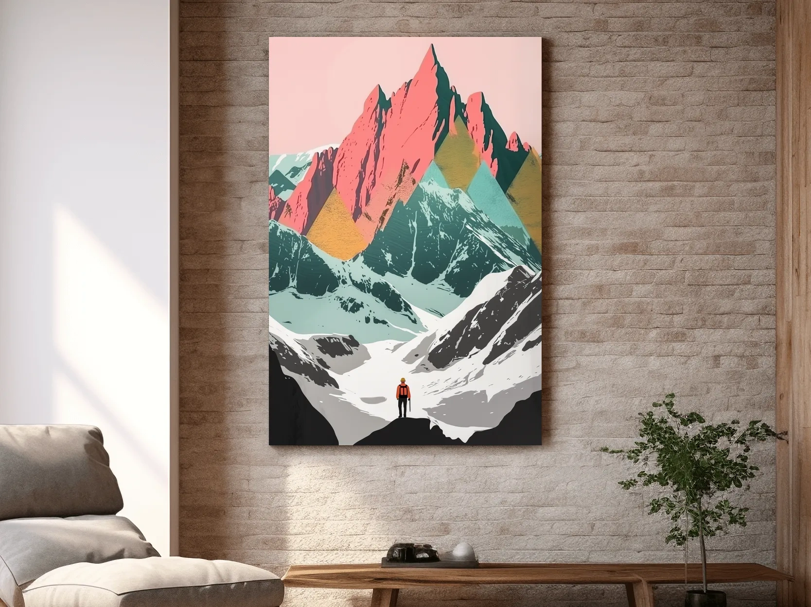 Vibrant Alpine Peaks Illustration - Colourful Mountain Wall Art
