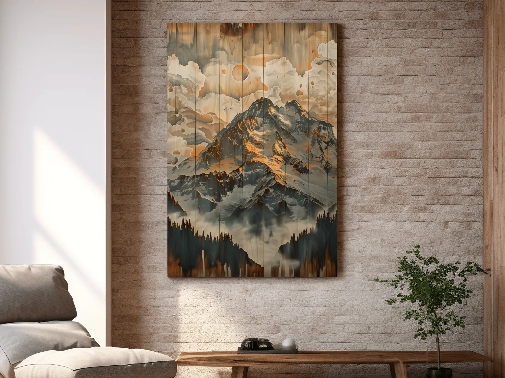 Rustic Glacier Mountain Range Artwork - Vintage Wood Grain Alpine Wall Art