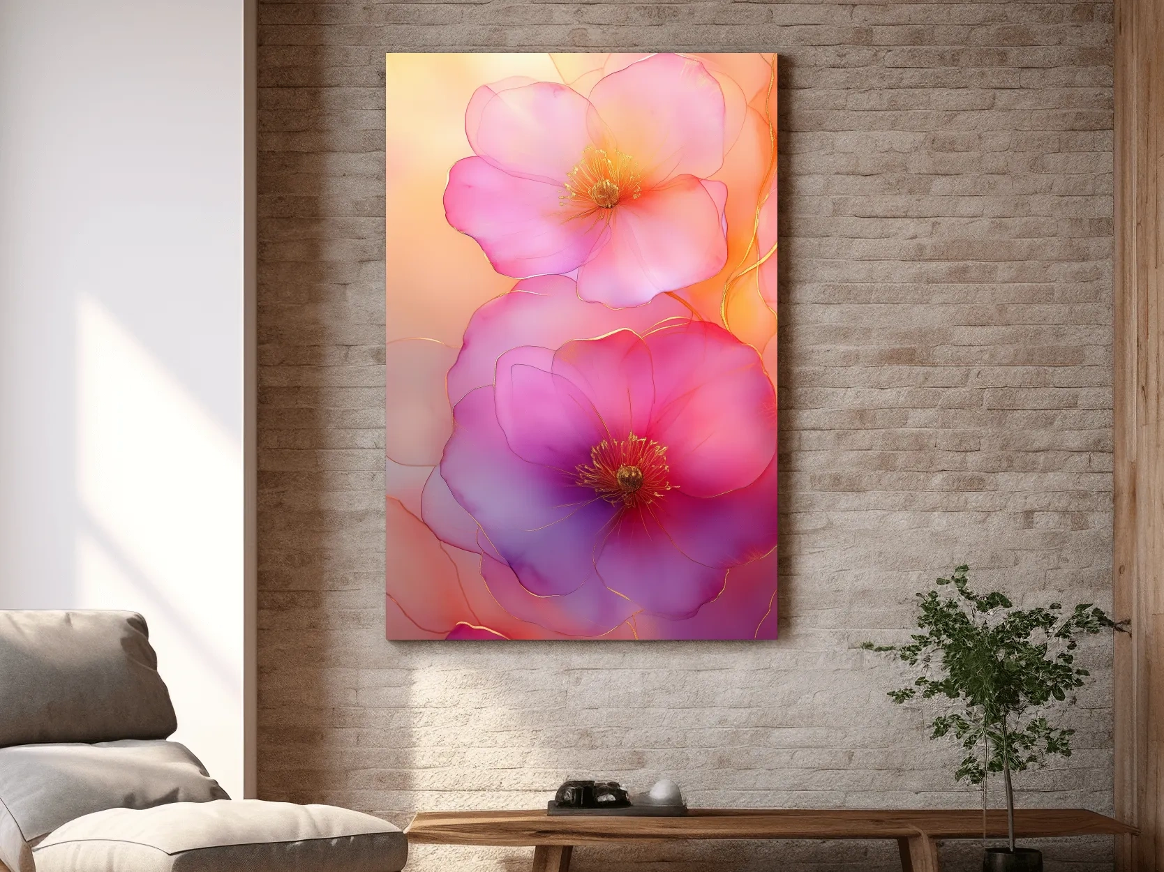 Ethereal Pink Watercolor Blossoms With Gold Accents - Floral Botanical Wall Art