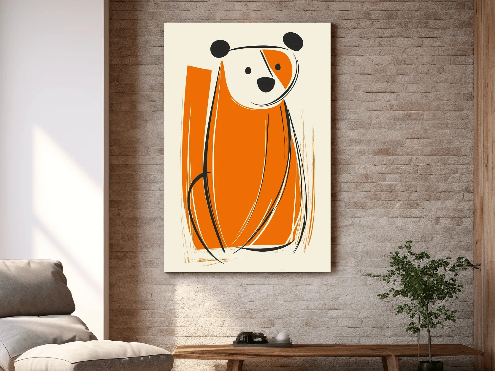 Minimalist Bear Caricature Illustration - Modern Nursery Wall Art