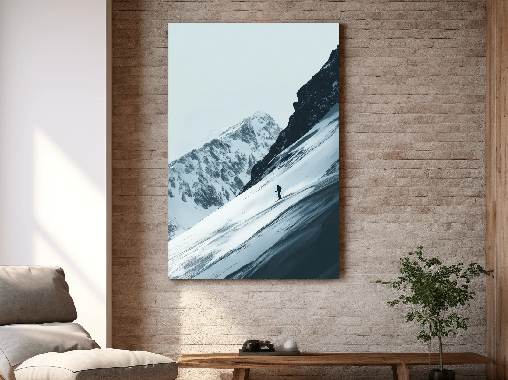 Snowy Alpine Skier Artwork - Minimalist Ski Wall Art