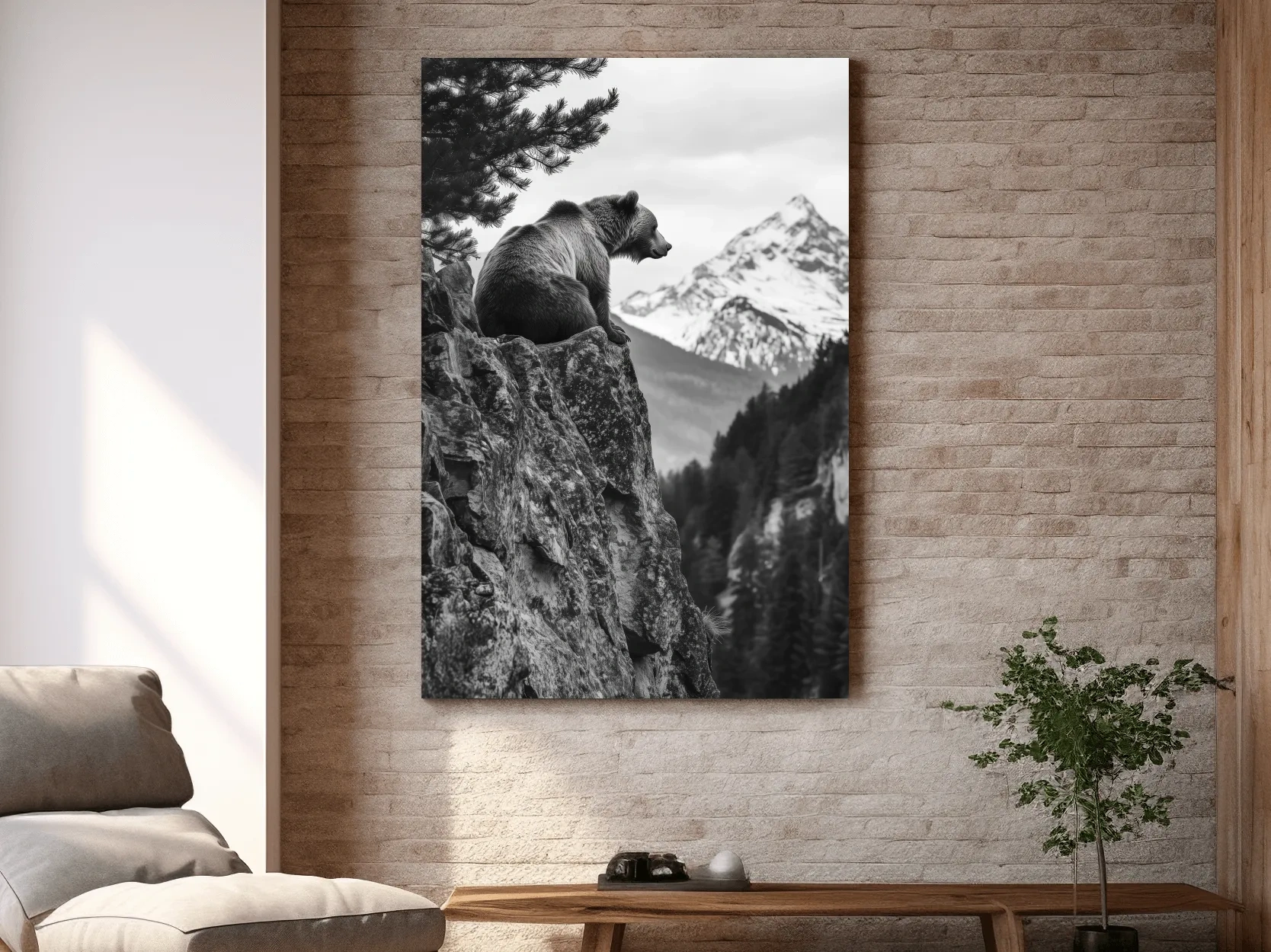 Black And White Grizzly Bear Photographic Artwork - Alpine Wildlife Wall Art