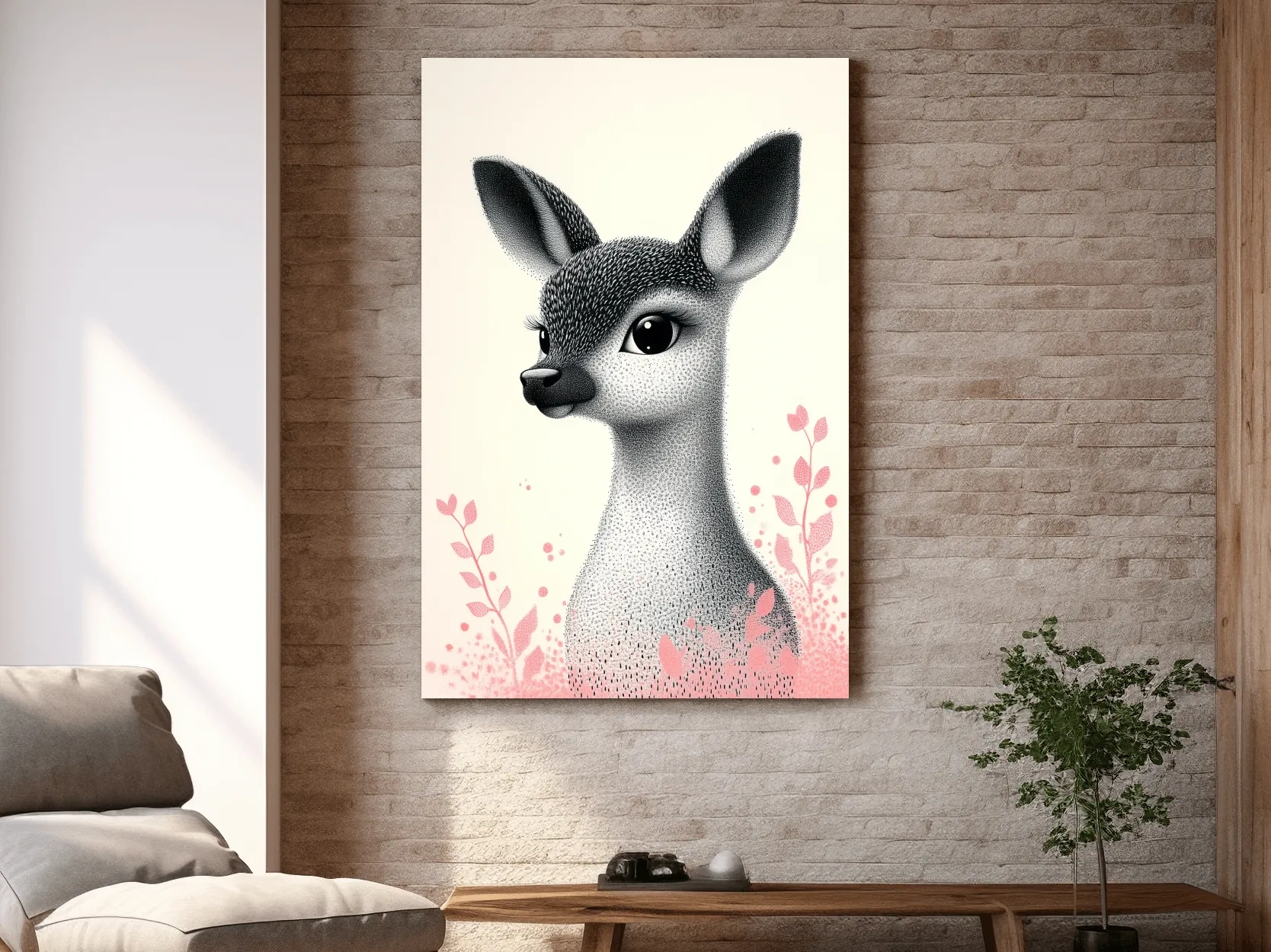 Cute Baby Deer Portrait Illustration - Childrens Nursery Animal Wall Art
