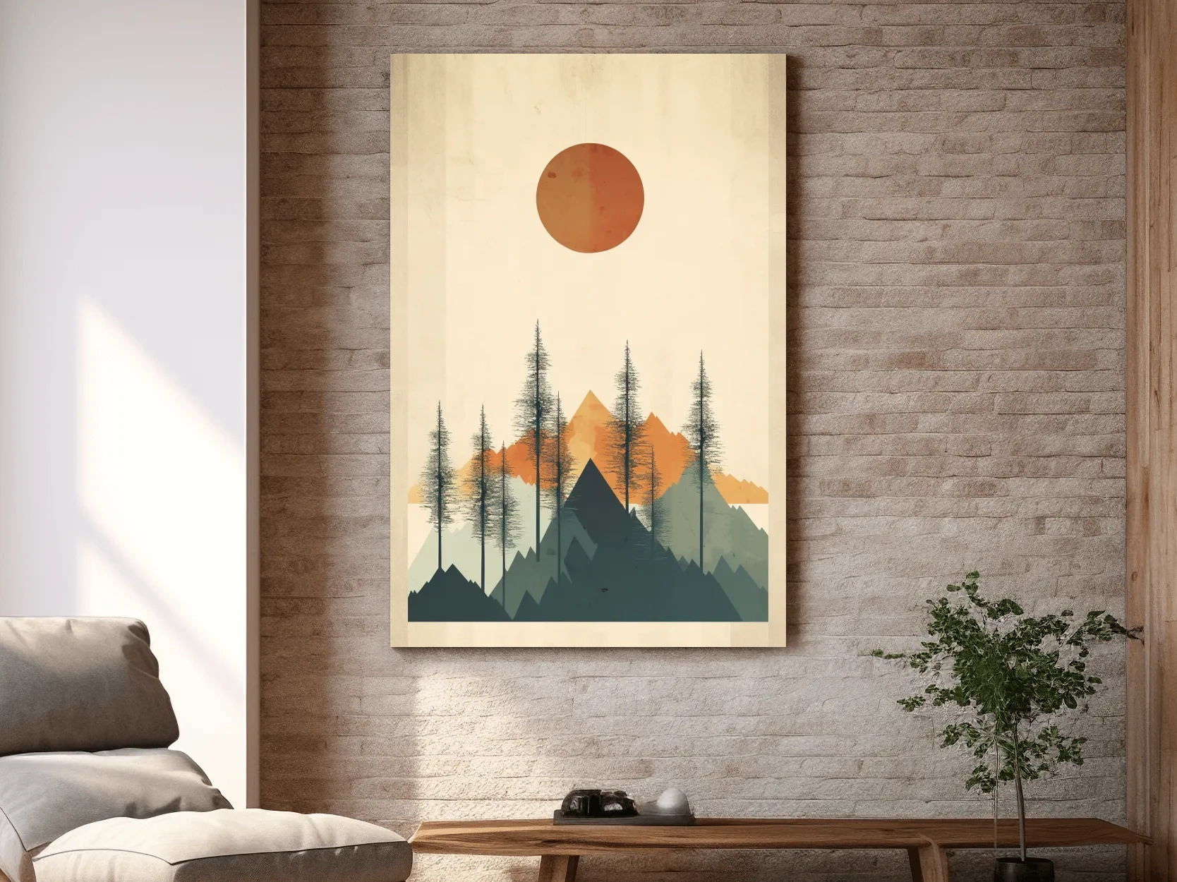Minimalist Mountain Landscape Illustration - Modern Scandinavian Wall Art