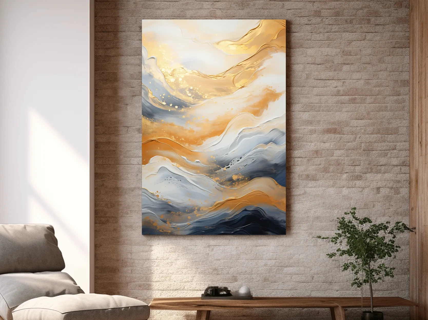 Gold White Marble Swirl Abstract - Modern Alcohol Ink Wall Art