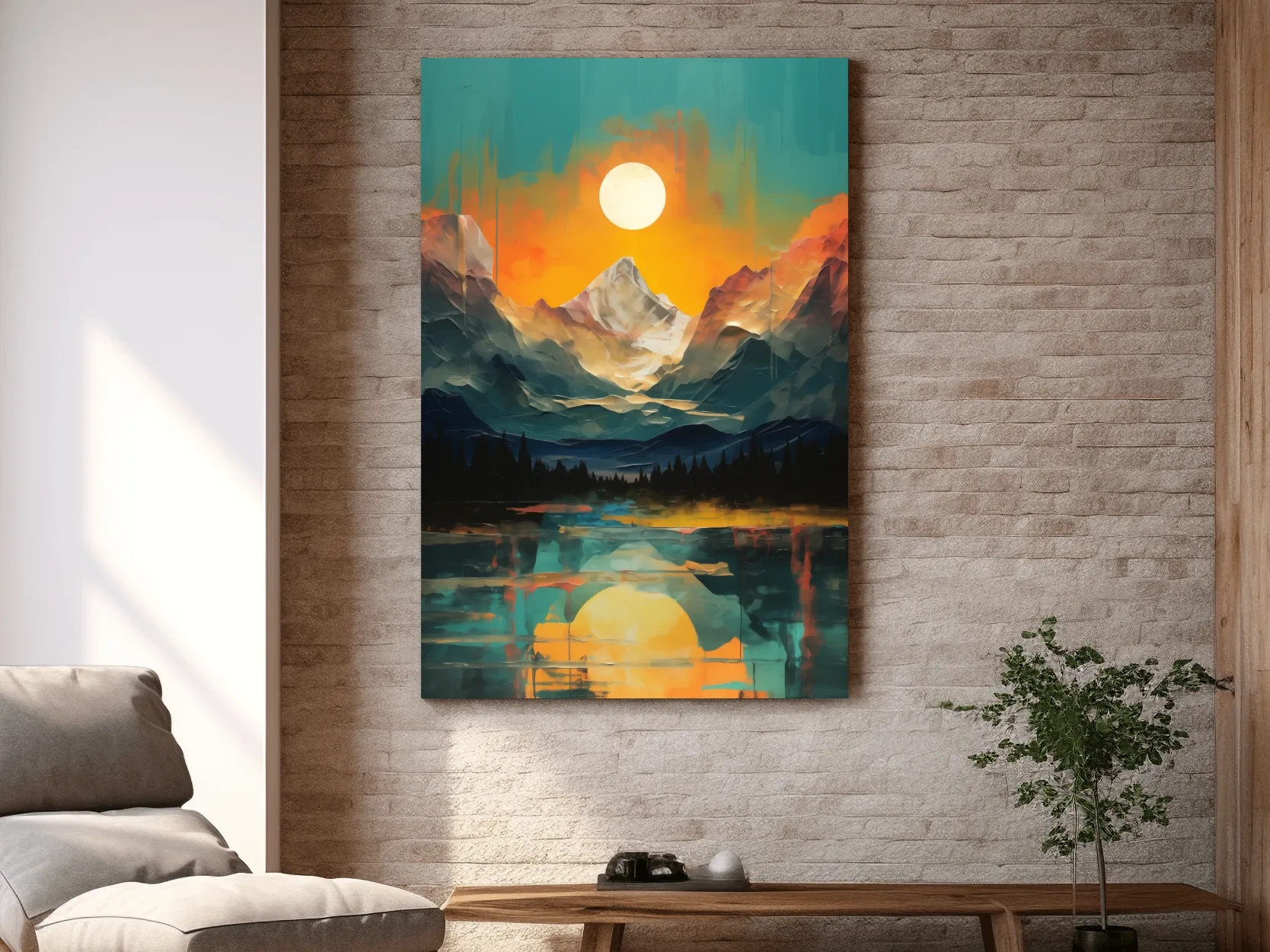 Vibrant Abstract Mountain Lake Sunset - Colorful Landscape Wall Art
