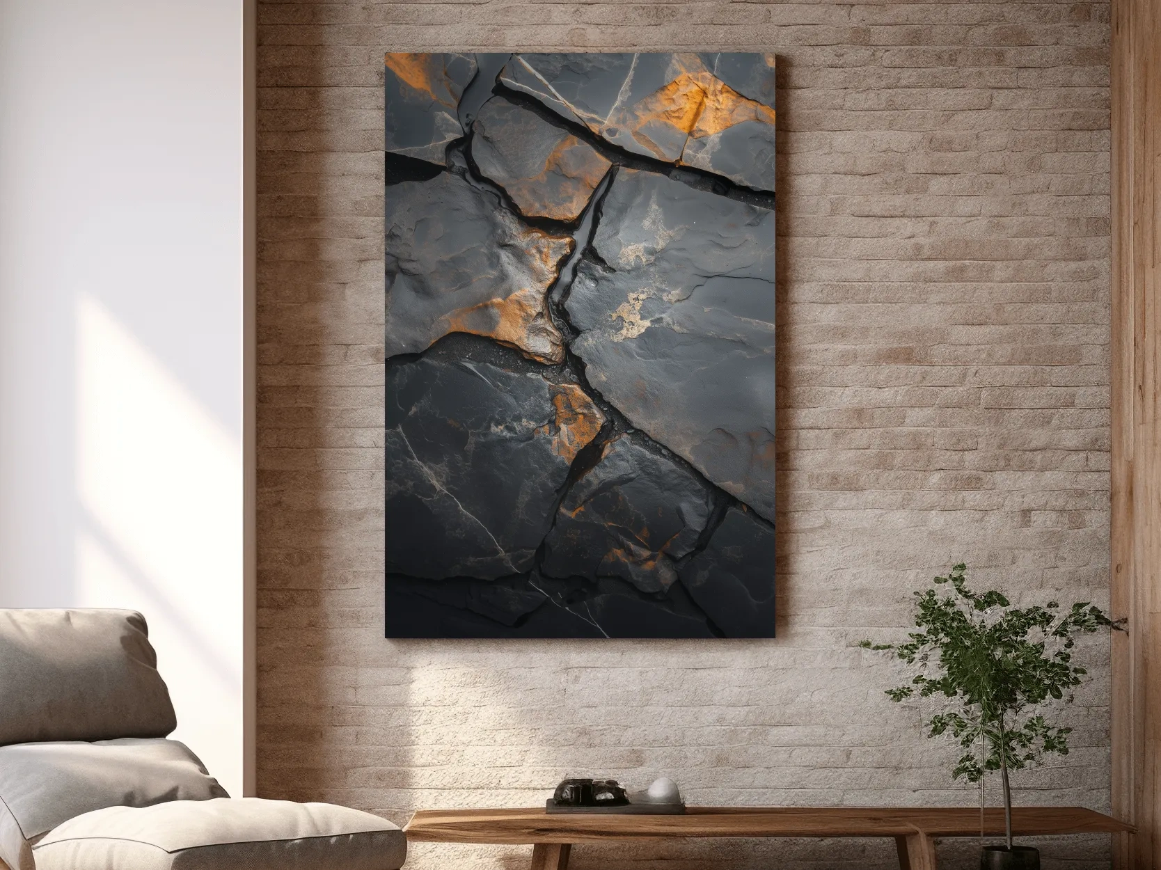 Charcoal Slate Stone Texture Organic Artwork - Modern Abstract Geology Wall Art