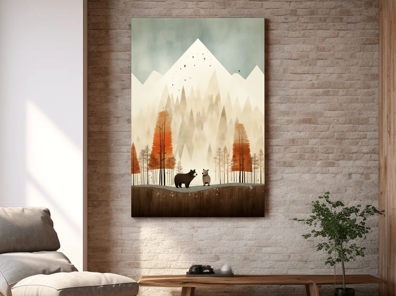 Whimsical Bear Family Autumn Forest Illustration - Nursery Woodland Wall Art