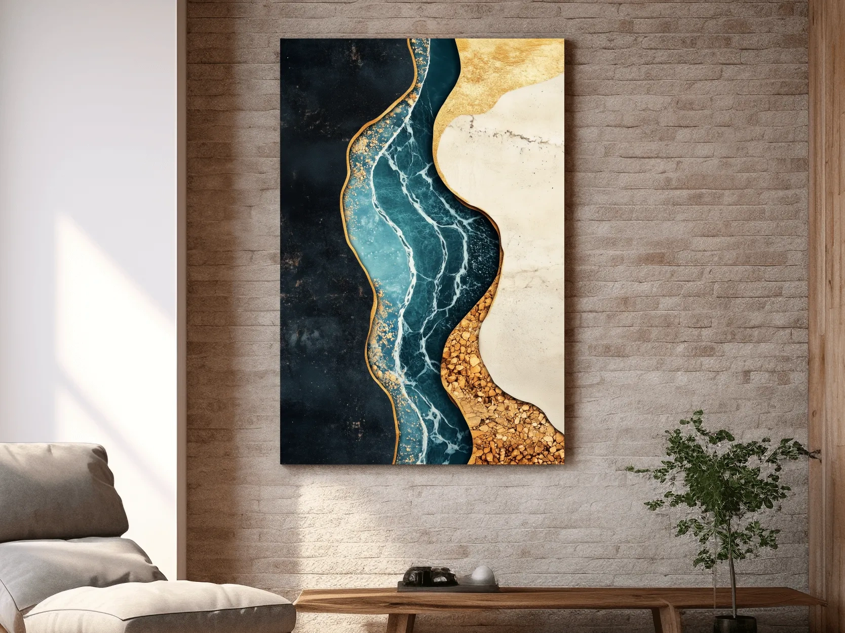 Luxurious Fluid Marble River Abstract - Gold Geode Resin Style Wall Art