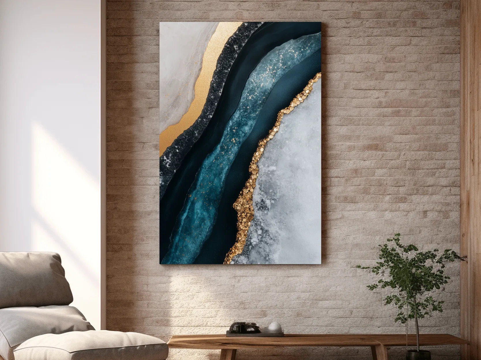 Elegant Gold Natural Geode Abstract - Modern Resin Style Wall Art