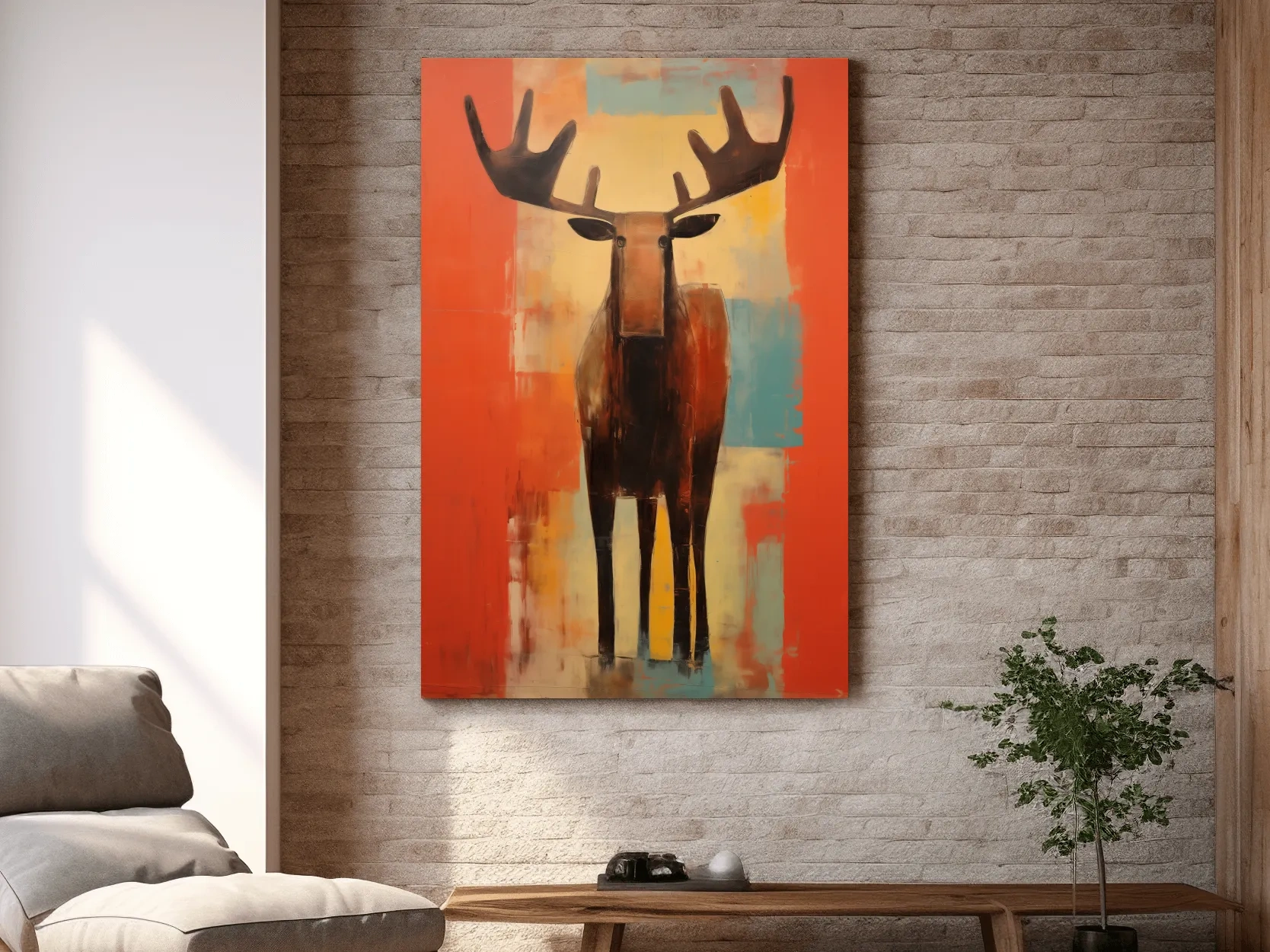 Expressionist Abstract Moose Portrait Painting - Vibrant Rustic Wildlife Wall Art
