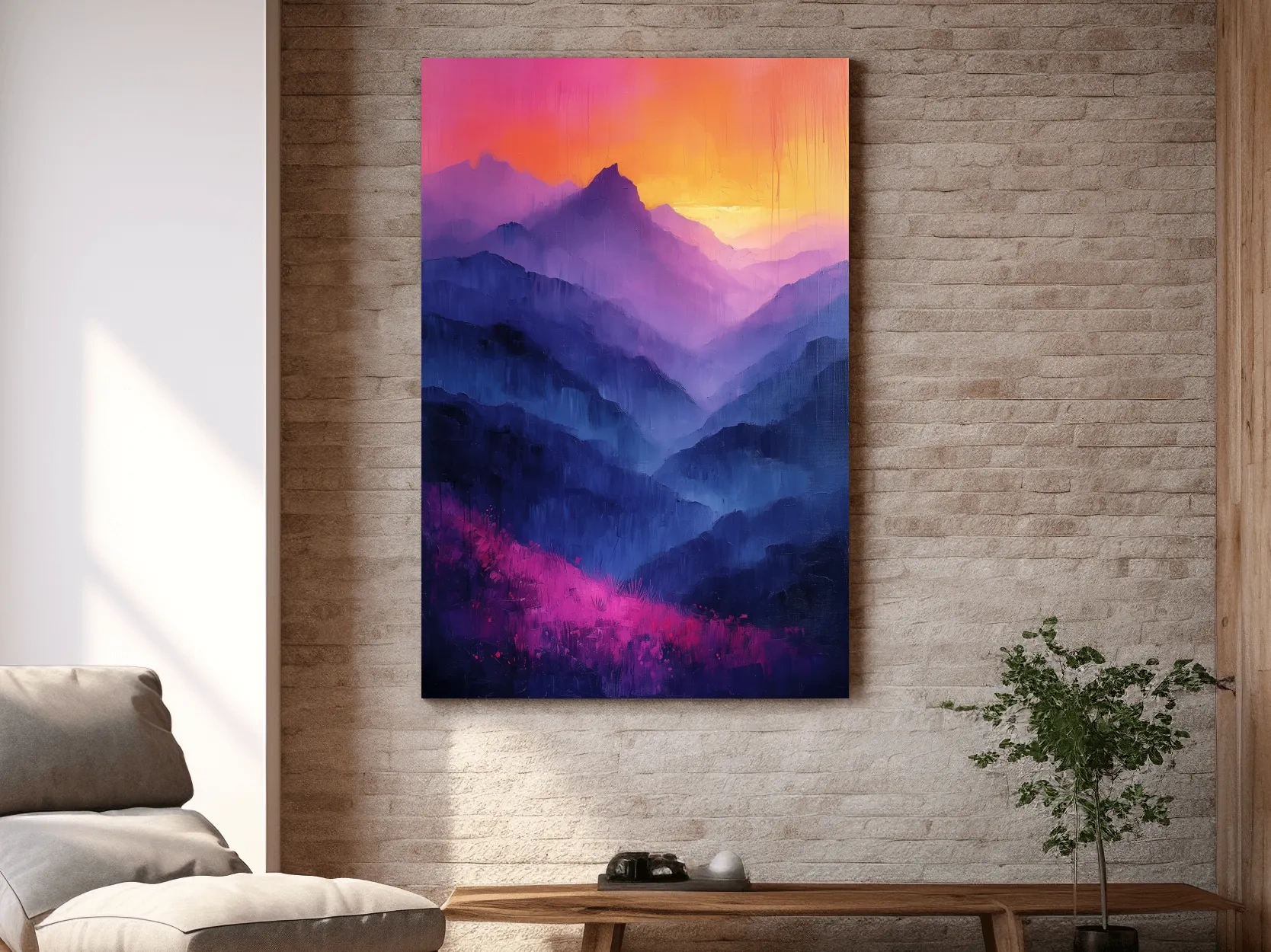 Vibrant Abstract Sunset Mountain Layers - Colorful Contemporary Wall Art