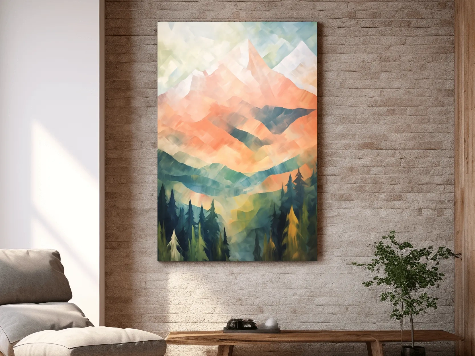 Abstract Pastel Alpine Sunrise Landscape - Colorful Forest Wall Art