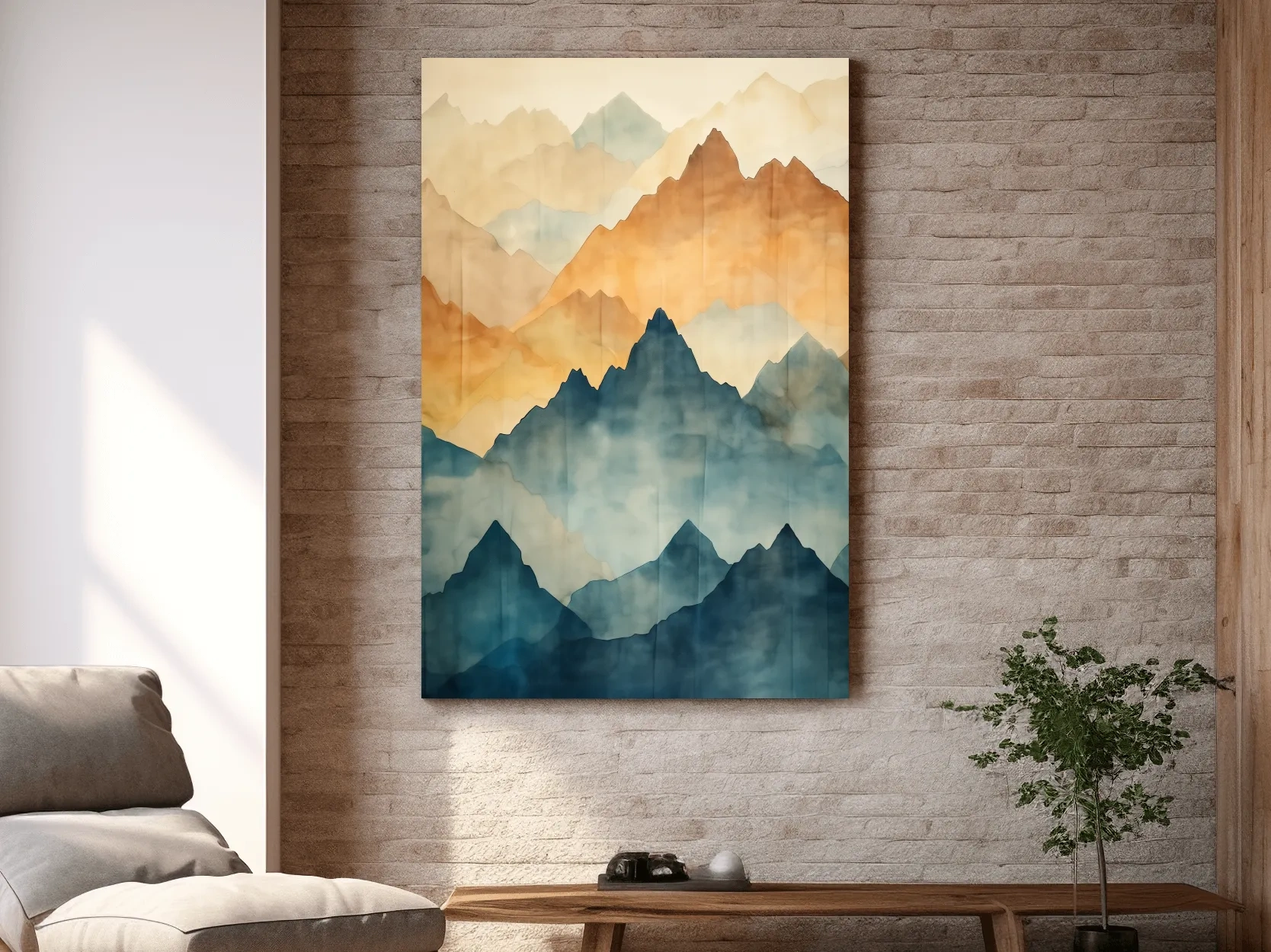 Foggy Layered Mountain Watercolor Landscape - Abstract Wall Art