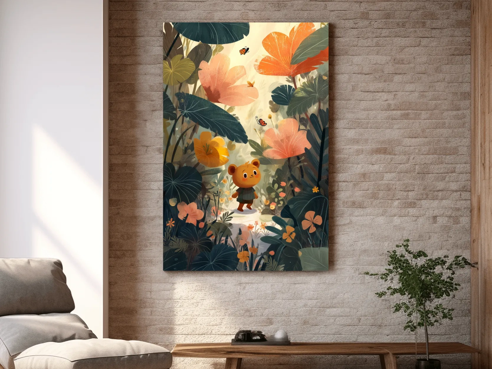 Whimsical Teddy Bear In Enchanted Garden - Cute Childrens Nursery Wall Art