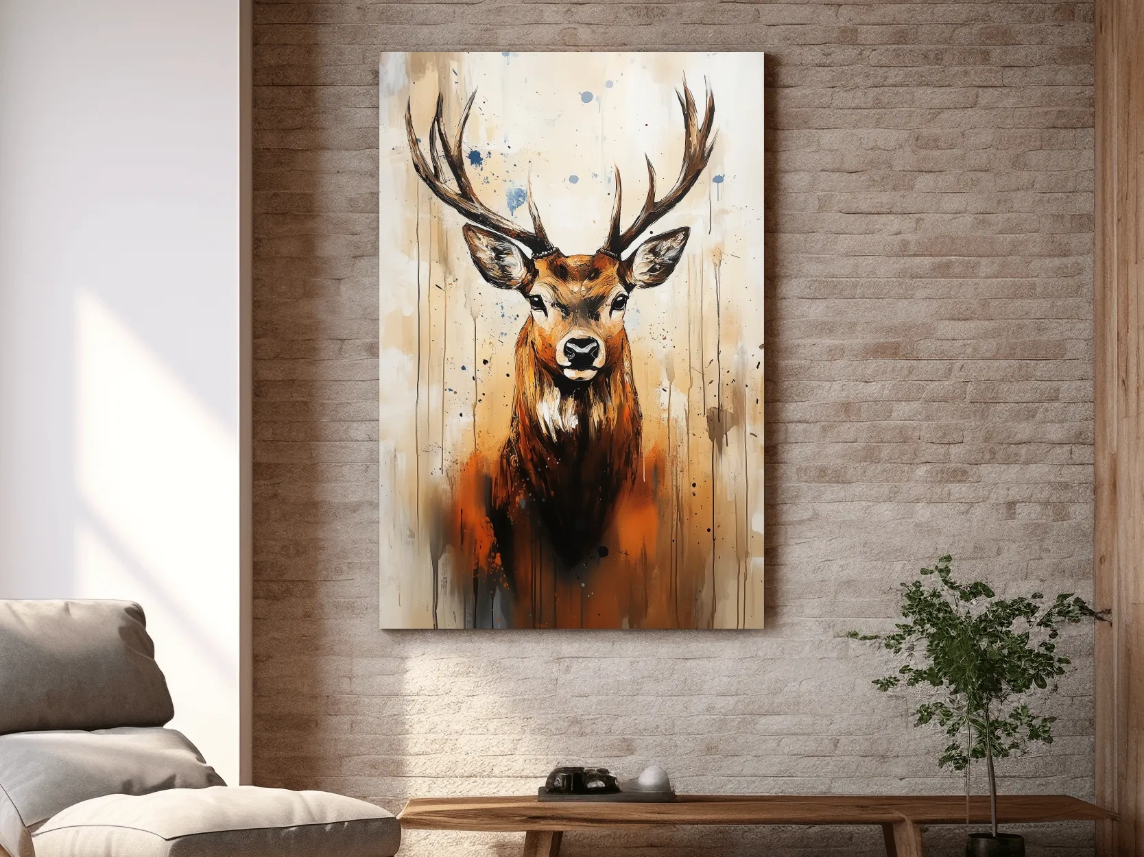 Impasto Style Deer Stag Portrait - Rustic Wildlife Wall Art