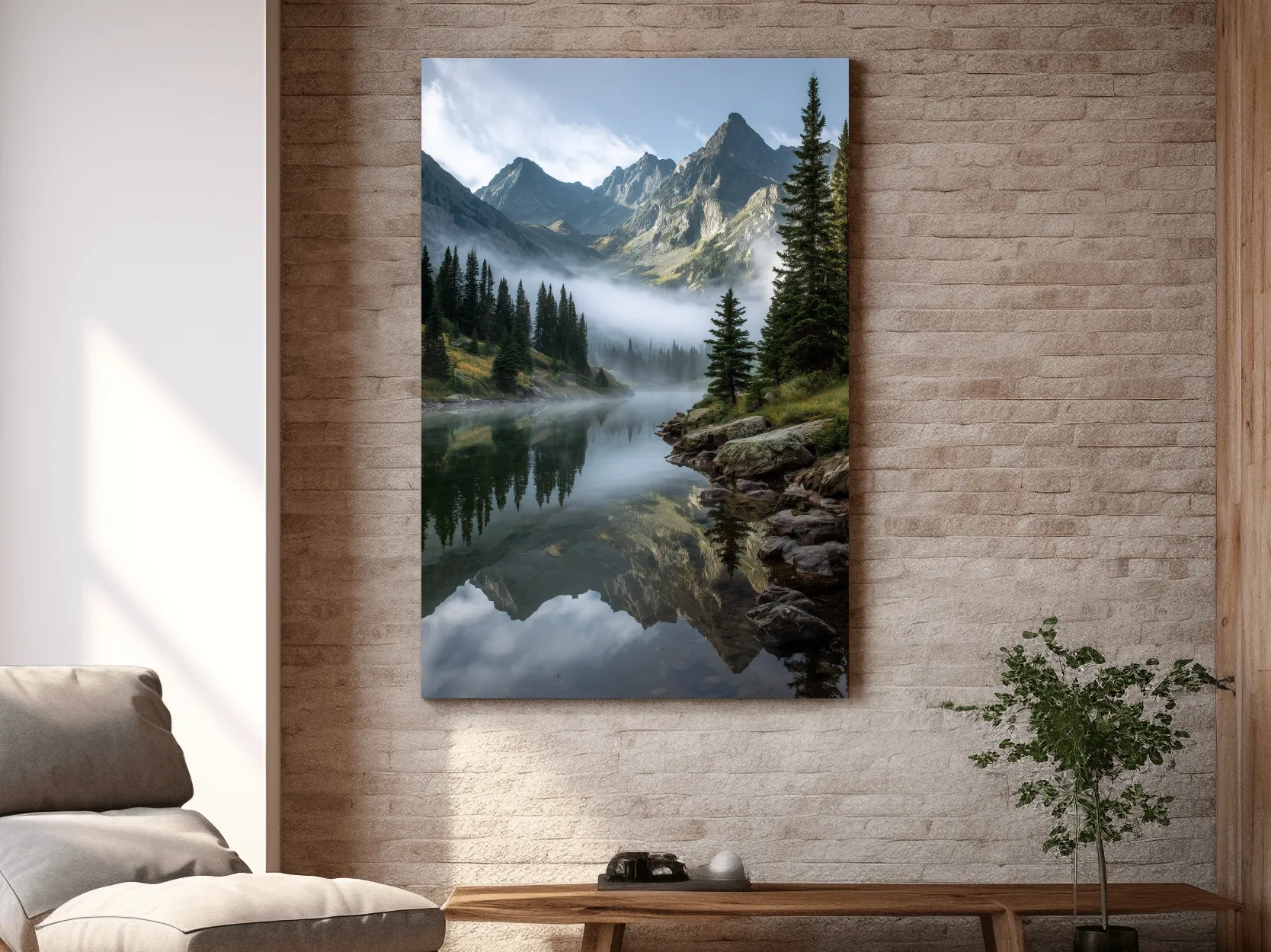Misty Alpine Lake Photography - Serene Mountain Forest Wall Art
