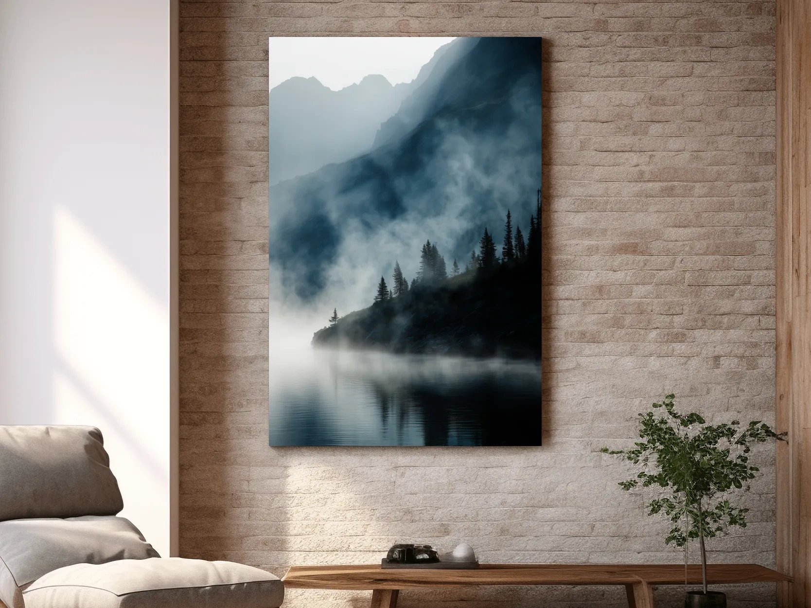 Misty Alpine Lake Landscape Photography - Foggy Pine Forest Nature Wall Art