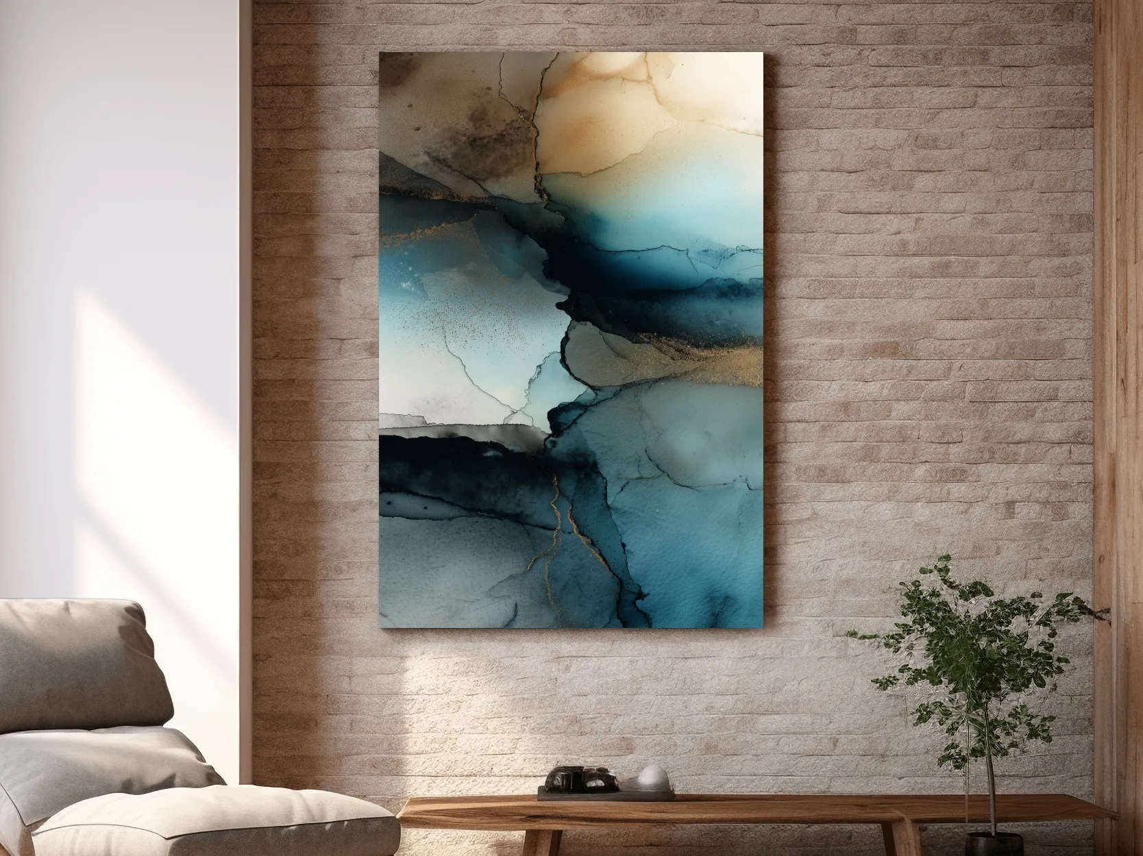 Moody Teal Ink Wash Abstract - Alcohol Ink Style Mountain Wall Art