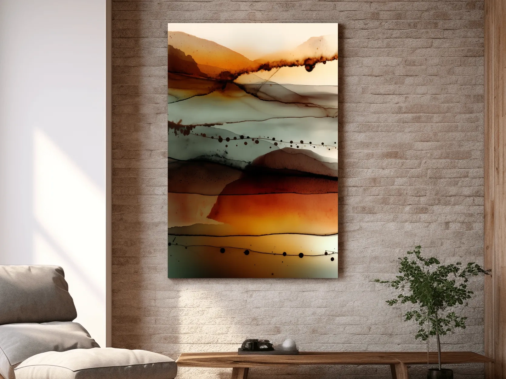 Moody Abstract Mountain Horizon Watercolor - Modern Landscape Wall Art