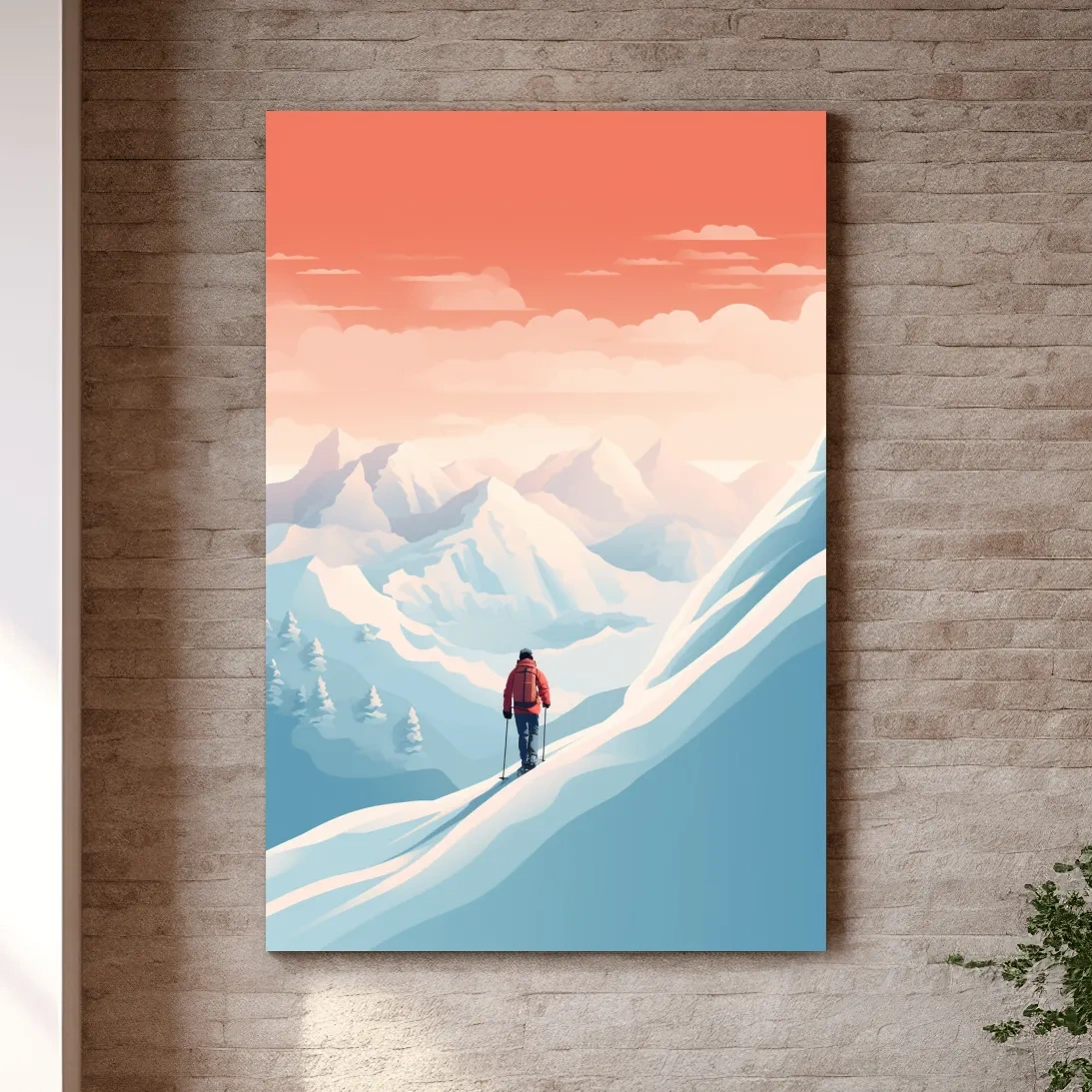 Backcountry Skier In Alpine Sunset - Minimalist Winter Mountains Wall Art