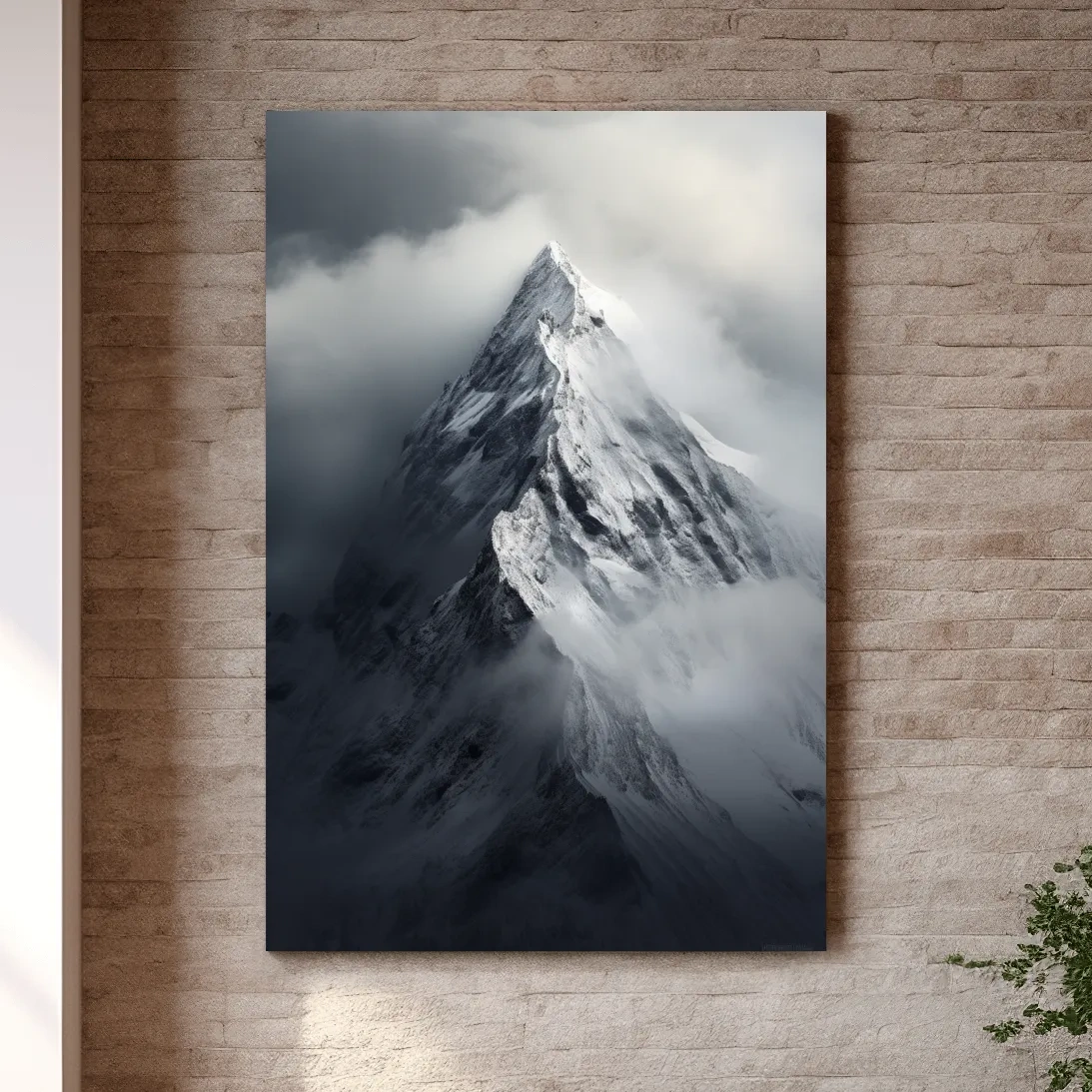 Photographic art, ominous snowy peak in the clouds