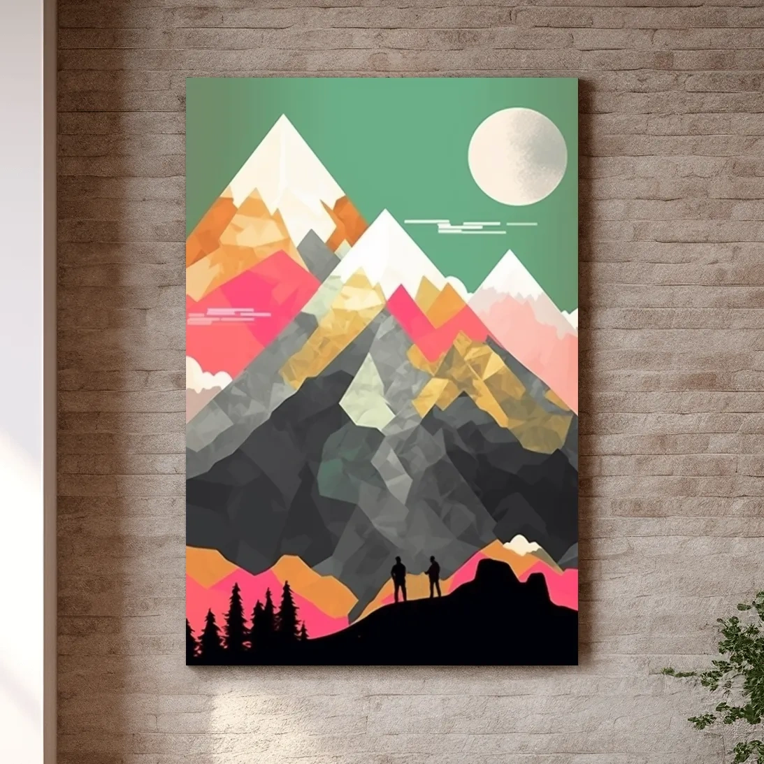 Simple flat colour 2d mountain art, colourful mountain ranges