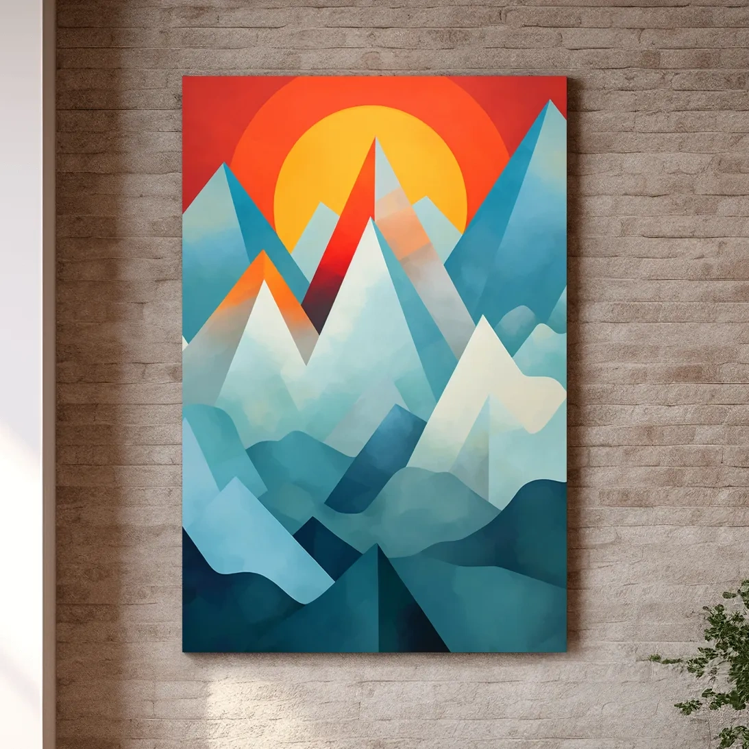 Abstract suprematism sunset mountain painting