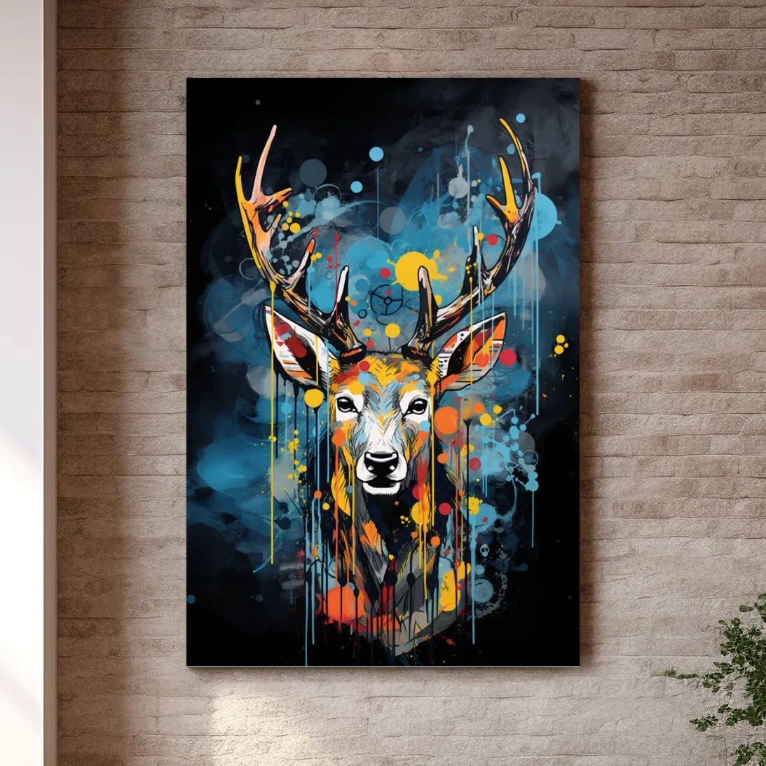 Deer head painting in a graffiti dripping style