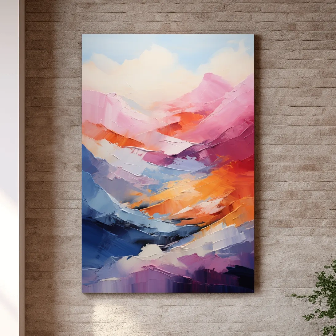 Vibrant Abstract Mountain Landscape Painting - Colorful Impasto Texture Wall Art