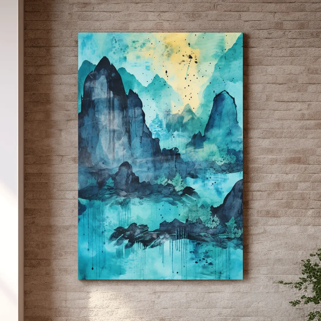 Abstract Mountain Lake Watercolor - Landscape Wall Art