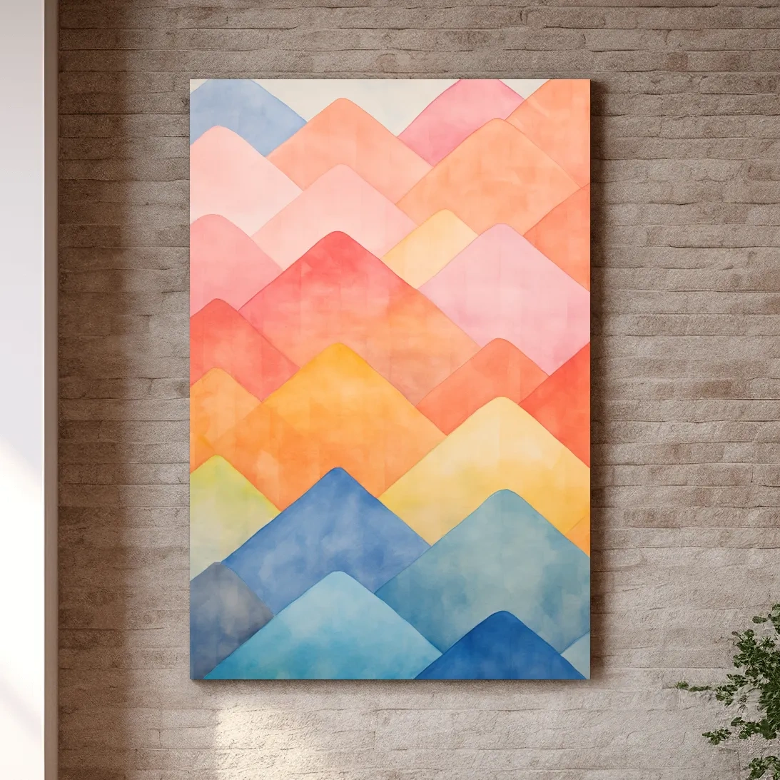 Bright colourful pastel shapes, abstract mountain patterns